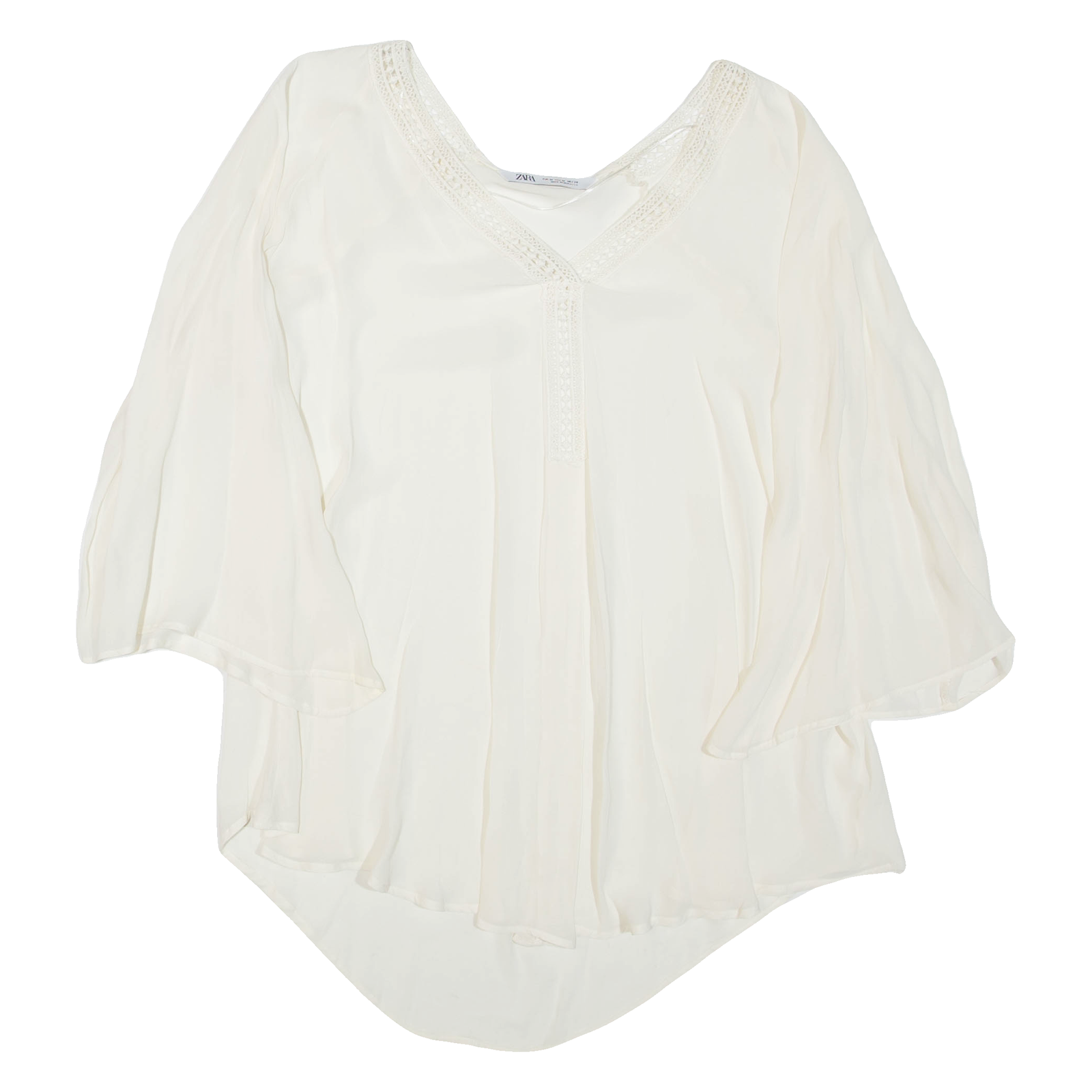 ZARA Sheer Womens Blouse Beige V-Neck 3/4 Sleeve M Refurbished - N/A refurbished available on Cerqular