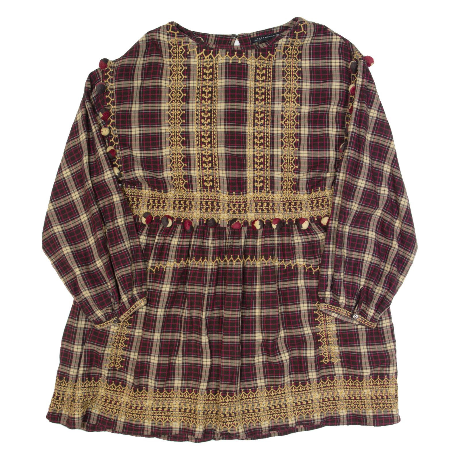 ZARA WOMAN Oversized Womens Day Dress Brown Check Long Sleeve Knee Length M Refurbished - N/A refurbished available on Cerqular