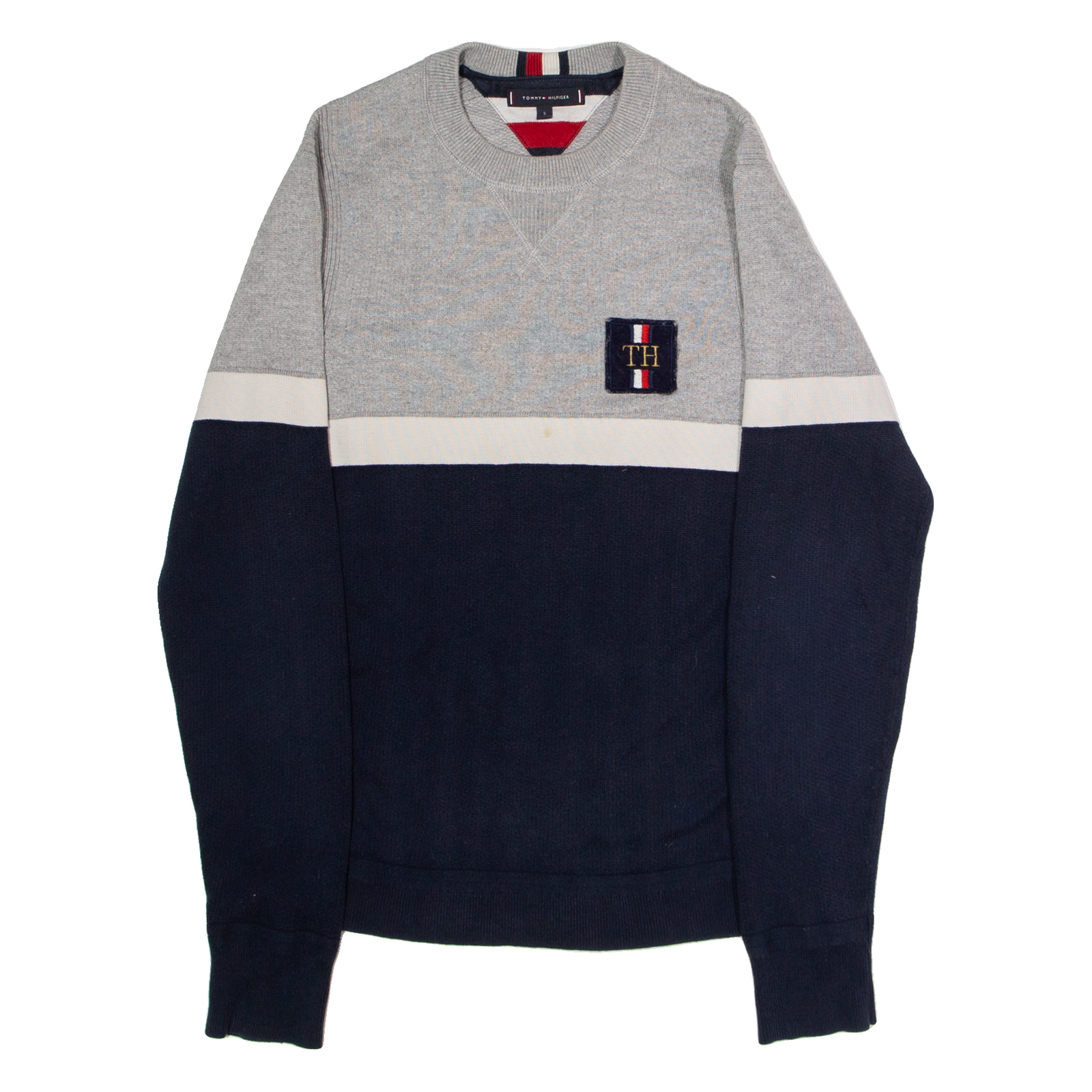 TOMMY HILFIGER Mens Patterned Jumper Blue Crew Neck Tight Knit Wool S Refurbished - N/A refurbished available on Cerqular