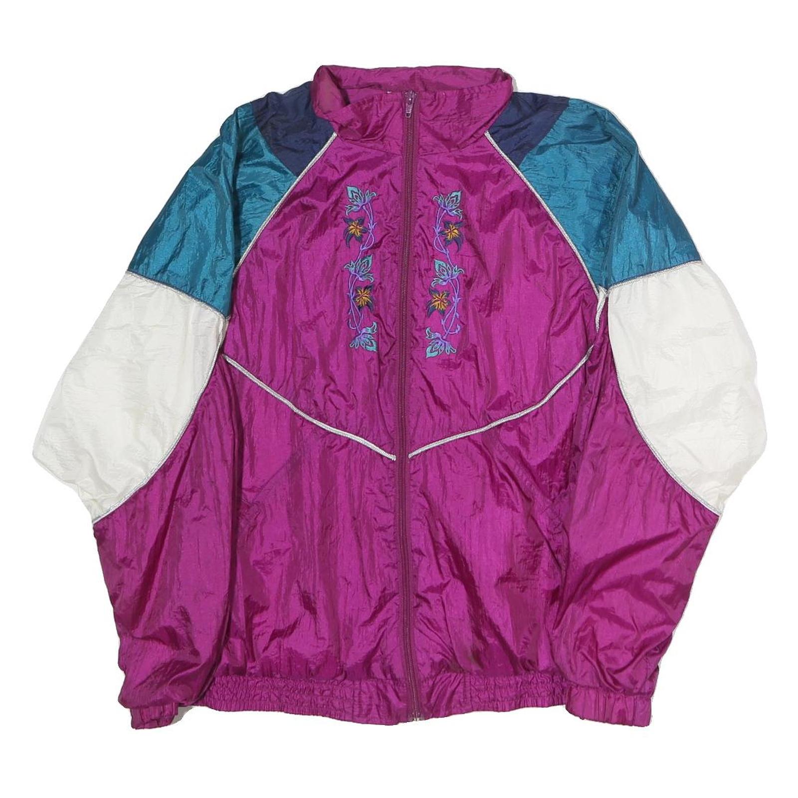 PETITES Womens Purple Blue & White Embroidered Zip Jacket L Nylon Colourblock Refurbished - N/A refurbished available on Cerqular