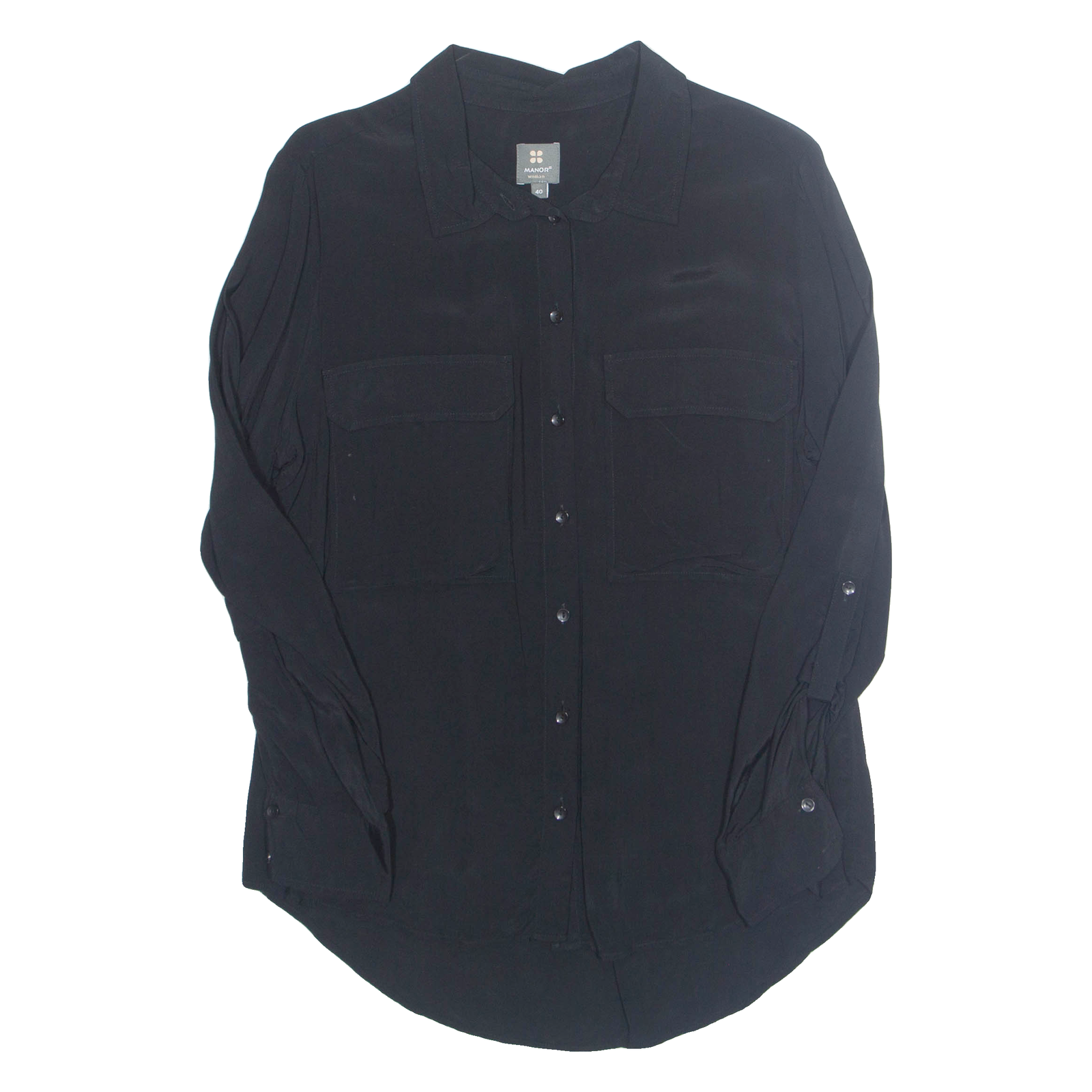 MANOR Womens Blouse Black Collared Long Sleeve Viscose L Refurbished - N/A refurbished available on Cerqular
