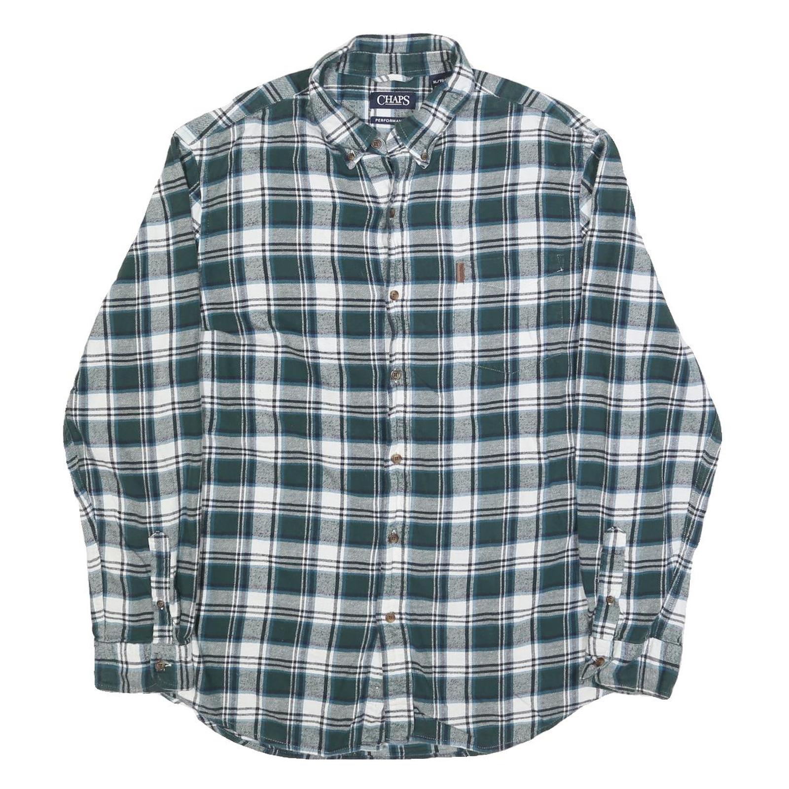 CHAPS Mens Green & White Check Shirt XL Cotton Blend Button Down Casual Refurbished - N/A refurbished available on Cerqular