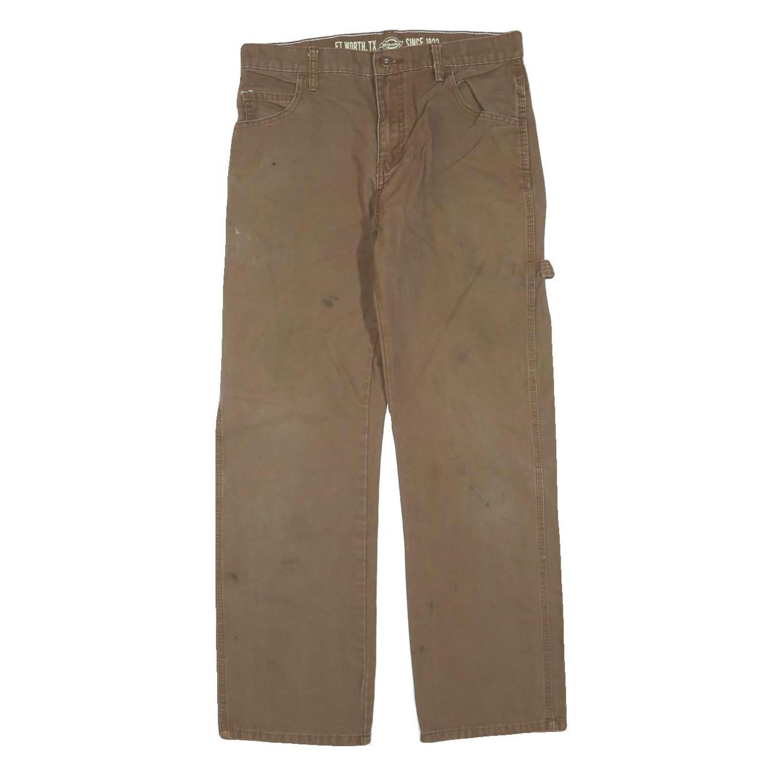 DICKIES Mens Cotton Blend Brown Regular Straight Trousers W30 L28 Workwear Refurbished - N/A refurbished available on Cerqular