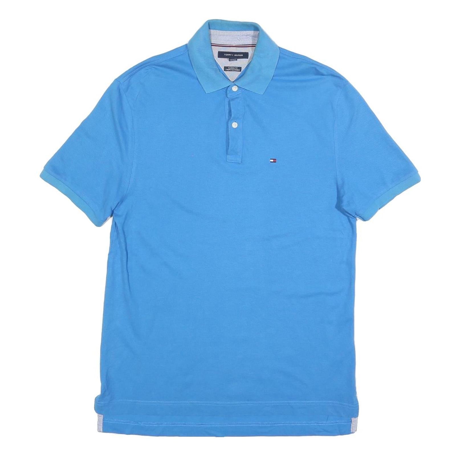 TOMMY HILFIGER Mens Blue Short Sleeve Plain Polo Shirt M Classic Fit Cotton Refurbished - N/A refurbished available on Cerqular