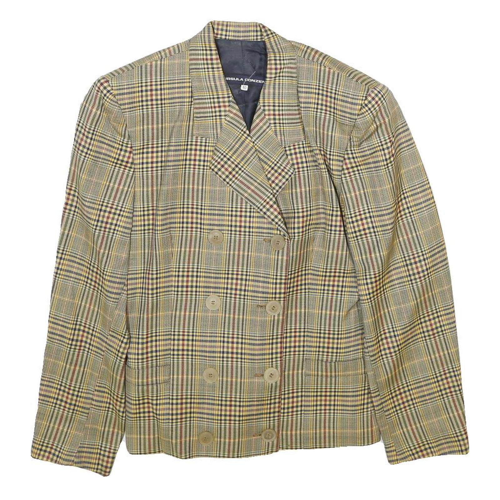 URSULA CONZEN Womens Blue & Yellow Wool Checked Double Breasted Jacket UK 12 Refurbished - N/A refurbished available on Cerqular
