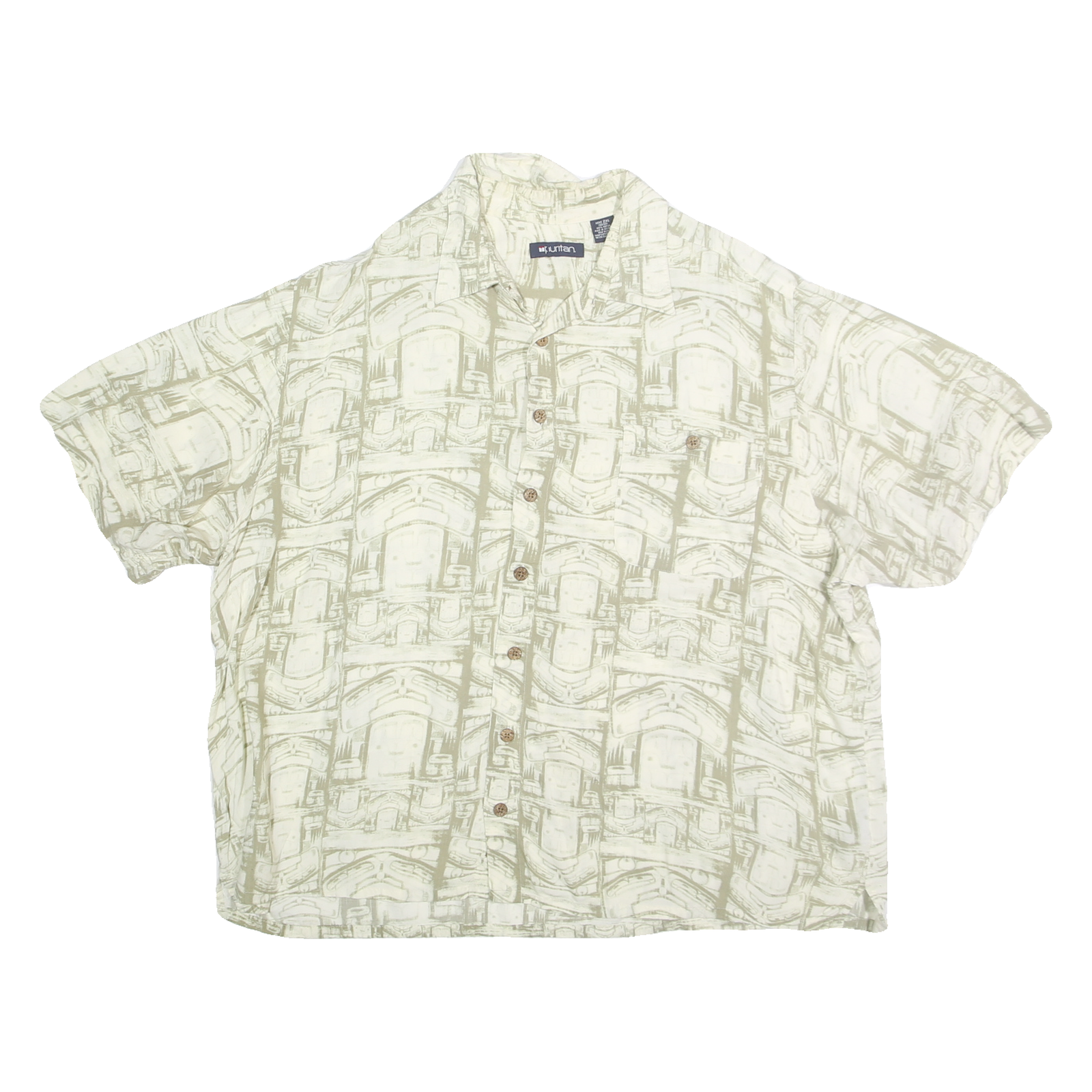 PURITAN Mens Beige & Cream Pattern Shirt 2XL Polyester Blend Casual Summer Refurbished - N/A refurbished available on Cerqular