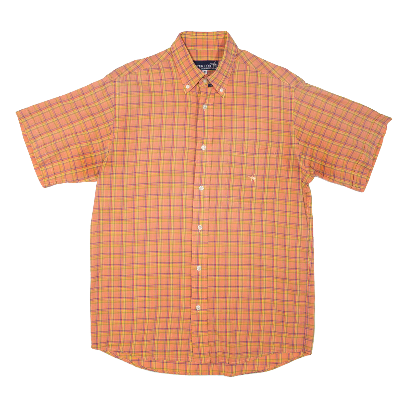 PETER POLO Mens Shirt Orange Check M Refurbished - N/A refurbished available on Cerqular