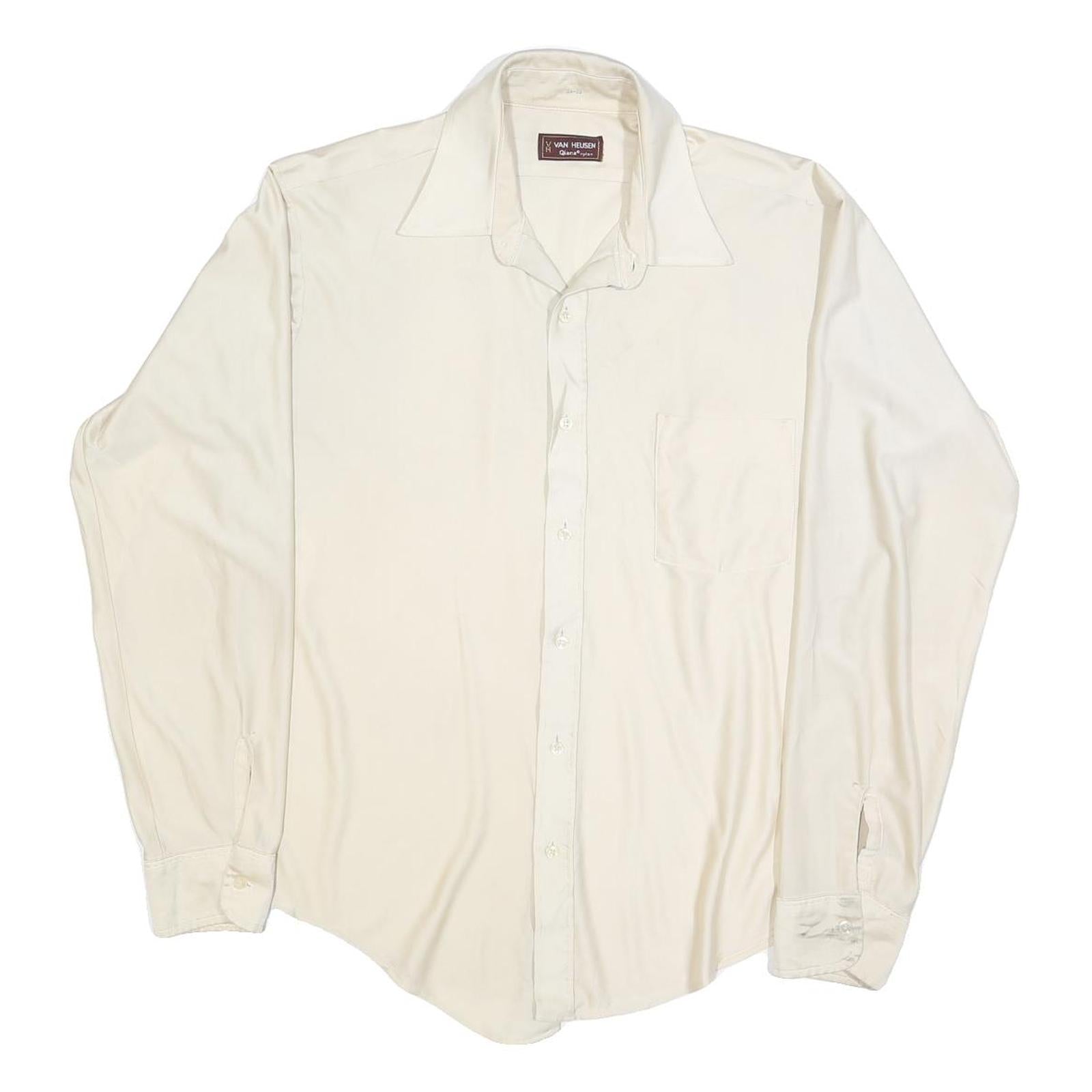 VAN HEUSEN Mens Cream Plain Shirt L Long Sleeve Button Cotton Blend Refurbished - N/A refurbished available on Cerqular