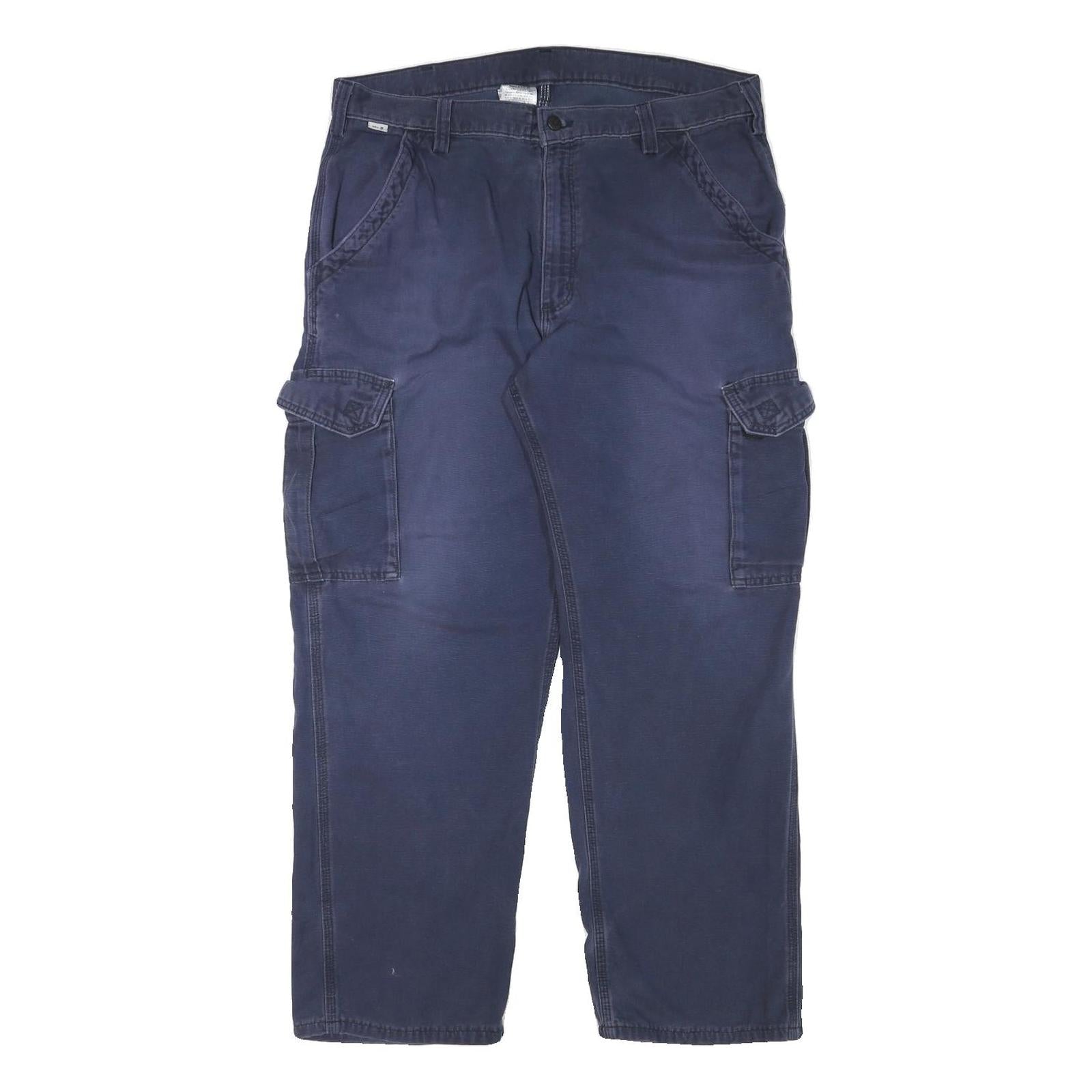 CARHARTT Mens Navy Relaxed Cargo Trousers W36 L29 Cotton Blend Workwear Refurbished - N/A refurbished available on Cerqular