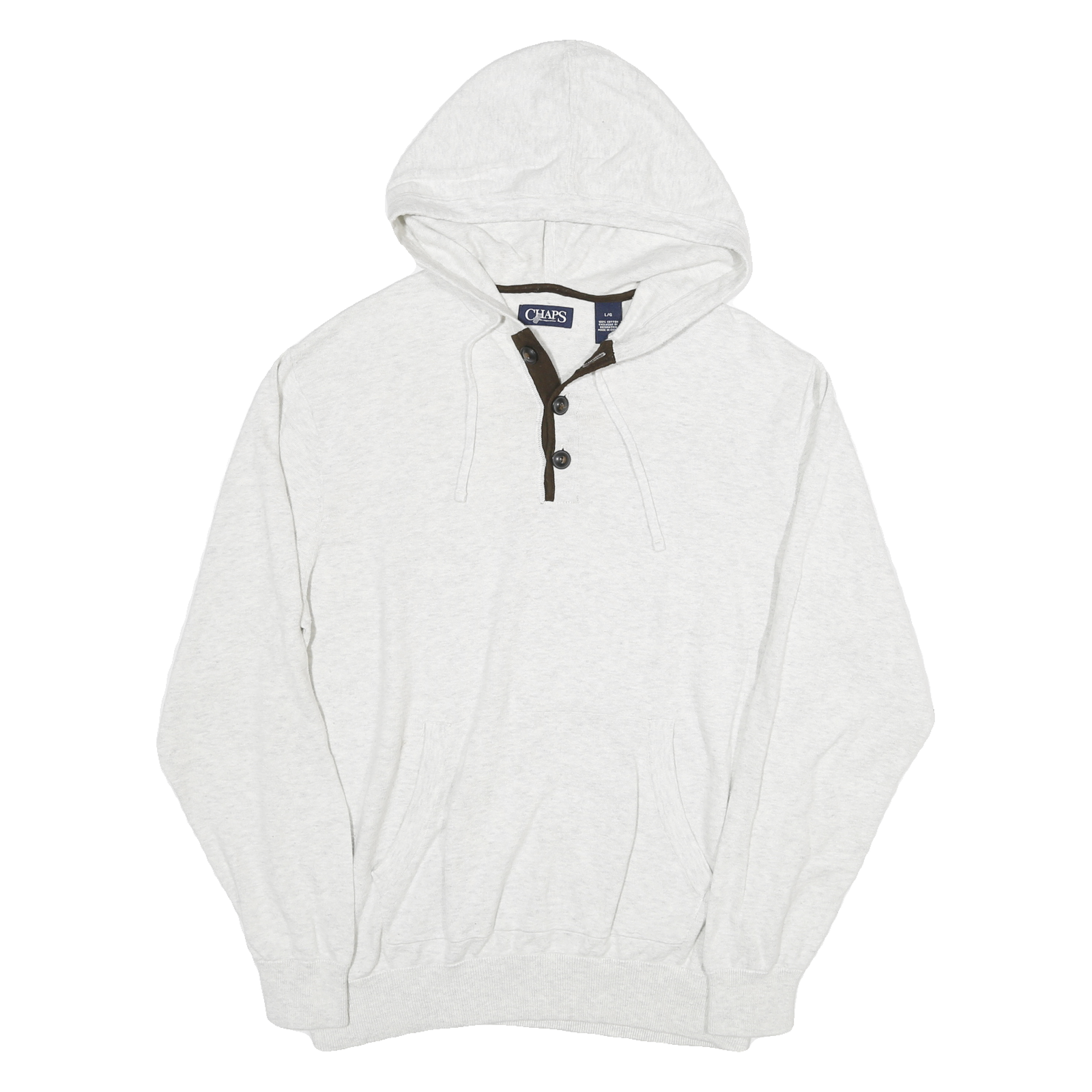 CHAPS Mens White Hoodie Pullover L Button Neck Hooded Cotton Blend Jumper Refurbished - N/A refurbished available on Cerqular
