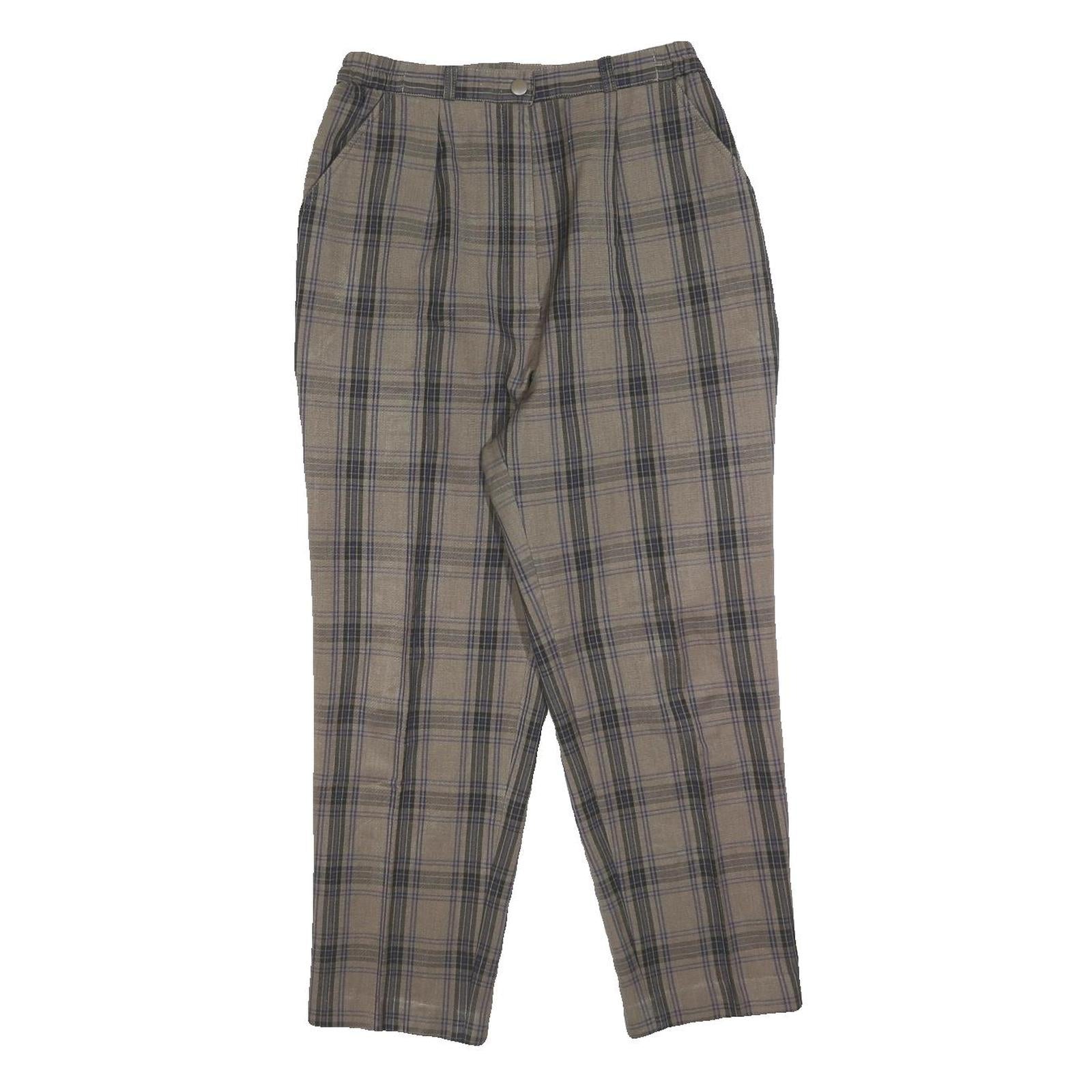 Womens Regular Fit Beige Grey Check Zip Trousers W26 L24 Classic Casual Refurbished - N/A refurbished available on Cerqular
