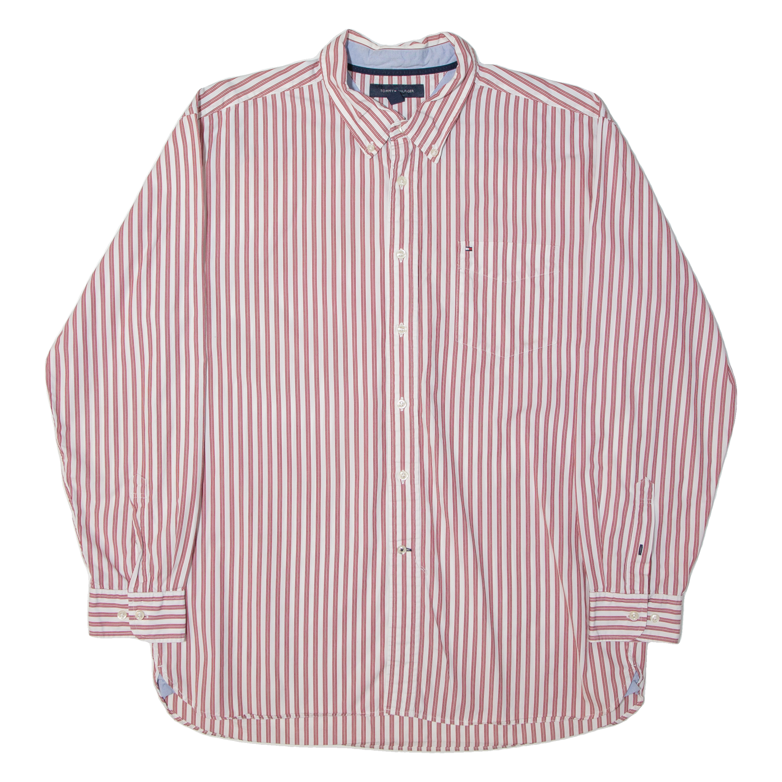 TOMMY HILFIGER Mens Shirt Red 90s Striped Long Sleeve XL Refurbished - N/A refurbished available on Cerqular