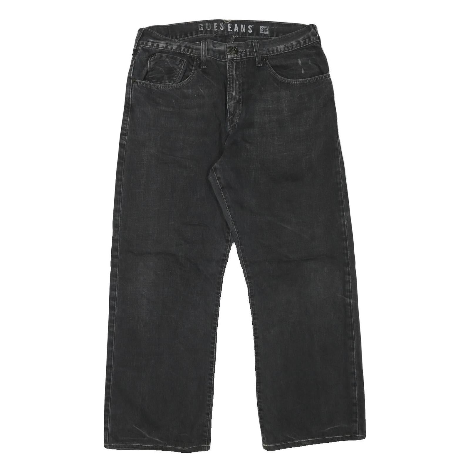 GUESS Mens Relaxed Black Denim W34 L28 Casual Zip Cotton Blend Jeans Refurbished - N/A refurbished available on Cerqular