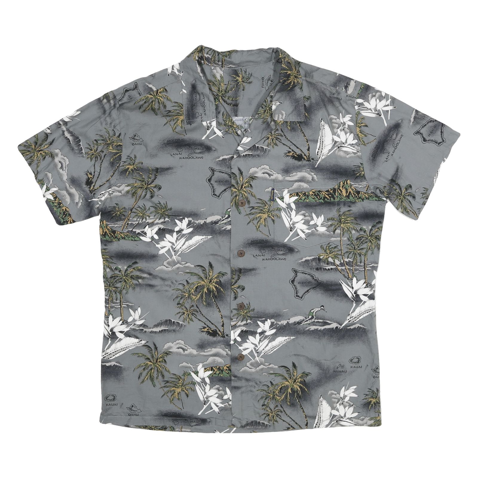 PALMWAVE Mens Grey Cotton Blend Button Jacket L Tropical Print Short Sleeve Refurbished - N/A refurbished available on Cerqular