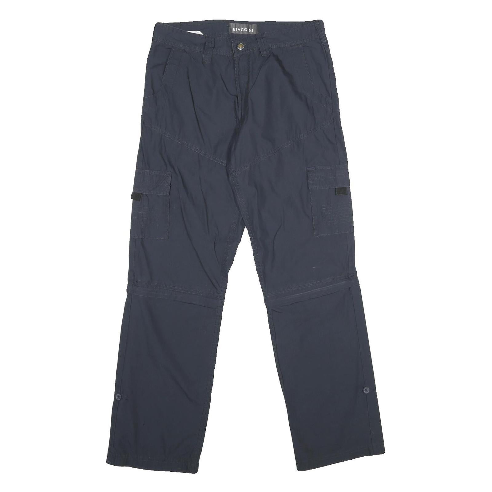 BIAGGINI Mens Cotton Navy Blue Regular Fit Straight Trousers W31 L32 Cargo Refurbished - N/A refurbished available on Cerqular