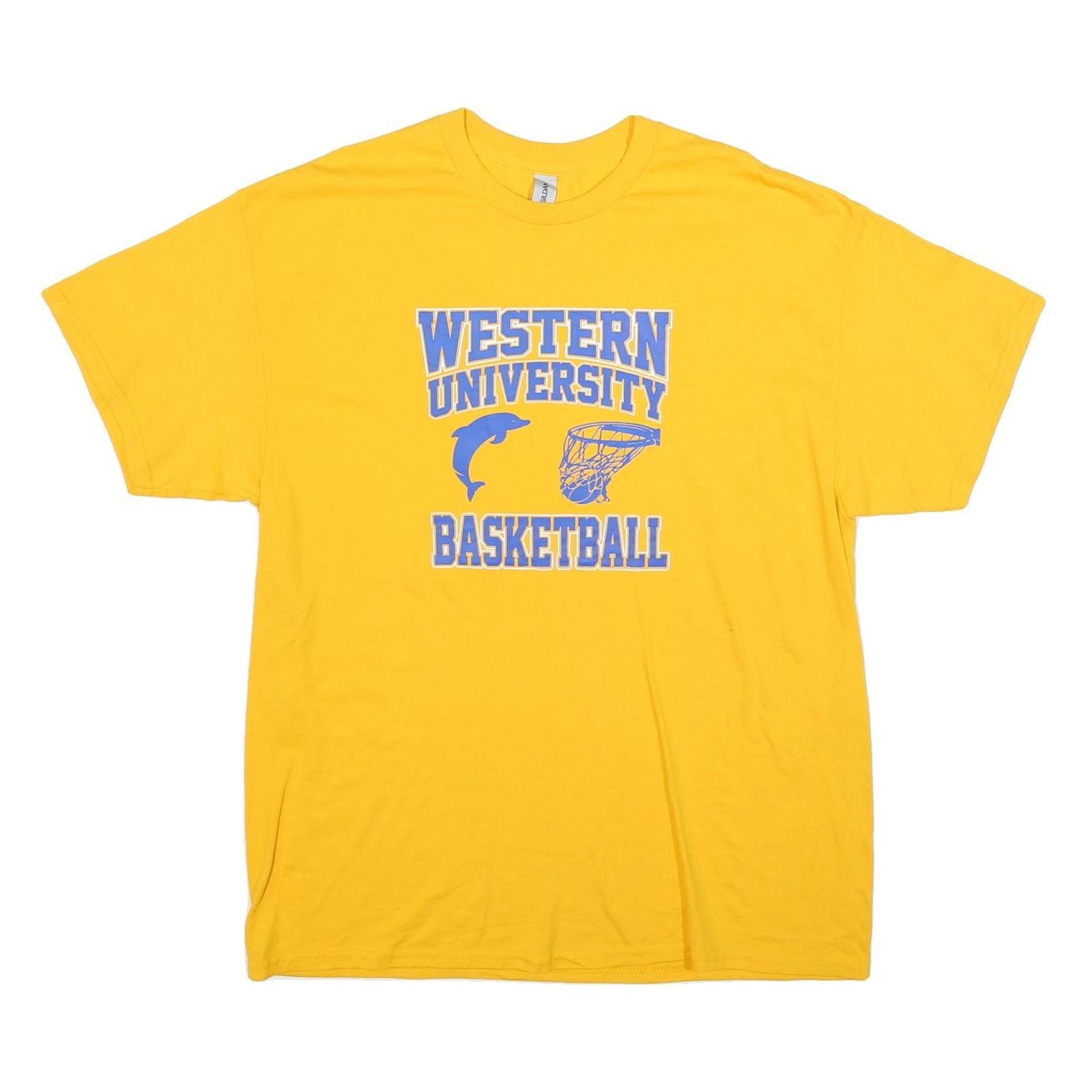 GILDAN Mens Yellow Western University Basketball T-Shirt XL Short Sleeve Crew Refurbished - N/A refurbished available on Cerqular