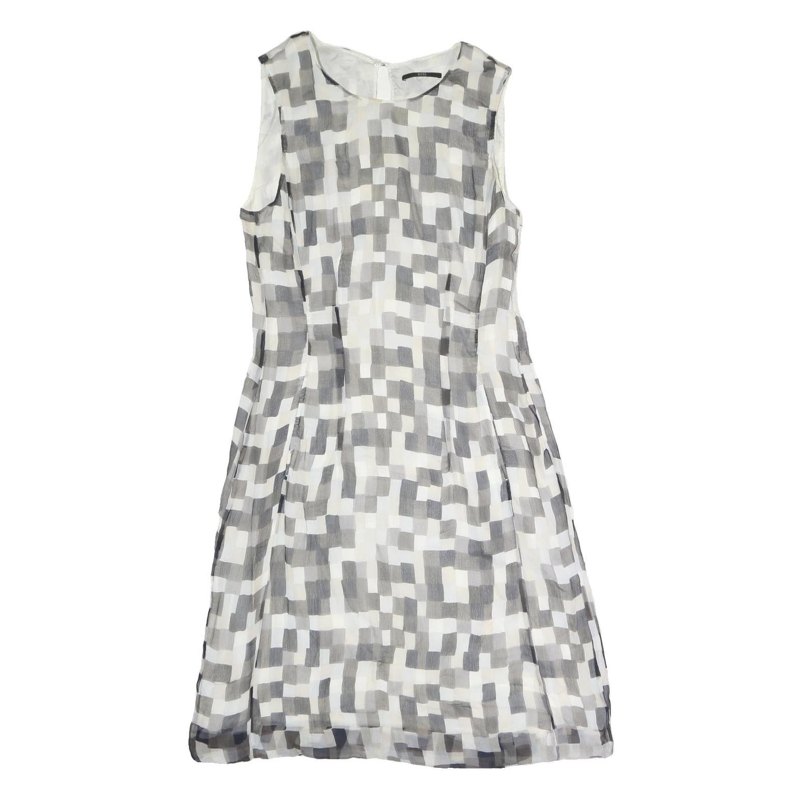 BOSS HUGO BOSS Womens Grey White Geometric Sleeveless Day Polyester Dress M Refurbished - N/A refurbished available on Cerqular