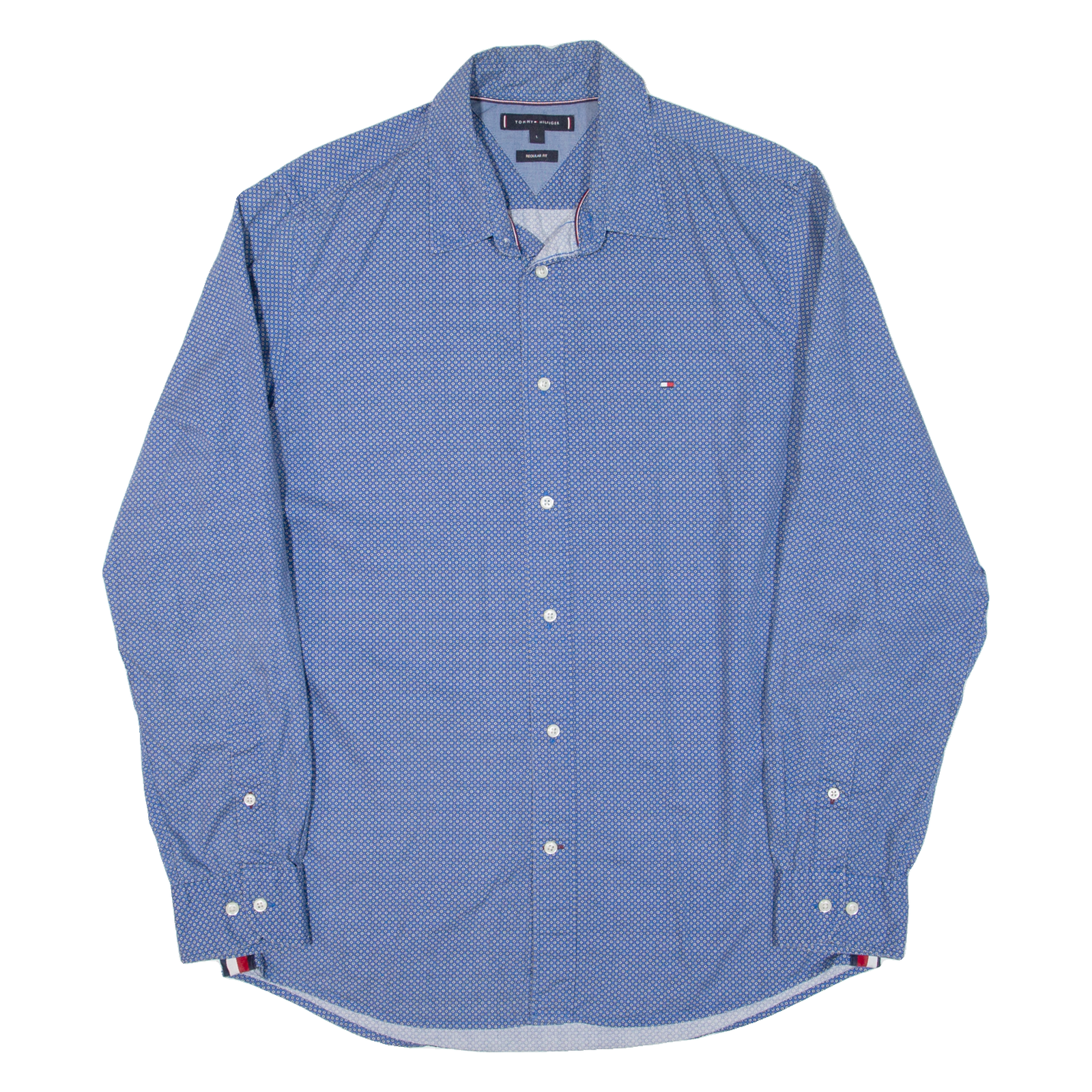 TOMMY HILFIGER Mens Shirt Blue Spotted Long Sleeve L Refurbished - N/A refurbished available on Cerqular