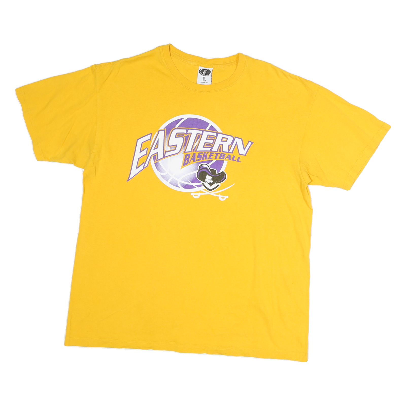 Mens Yellow Cotton Graphic T-Shirt L Short Sleeve Crew Neck Basketball Print Refurbished - N/A refurbished available on Cerqular