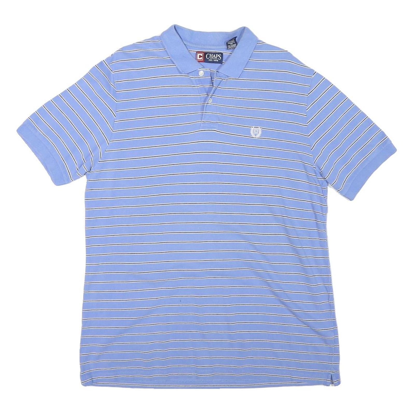 CHAPS Mens Blue & White Striped Short Sleeve Polo Shirt L Cotton Blend Casual Refurbished - N/A refurbished available on Cerqular