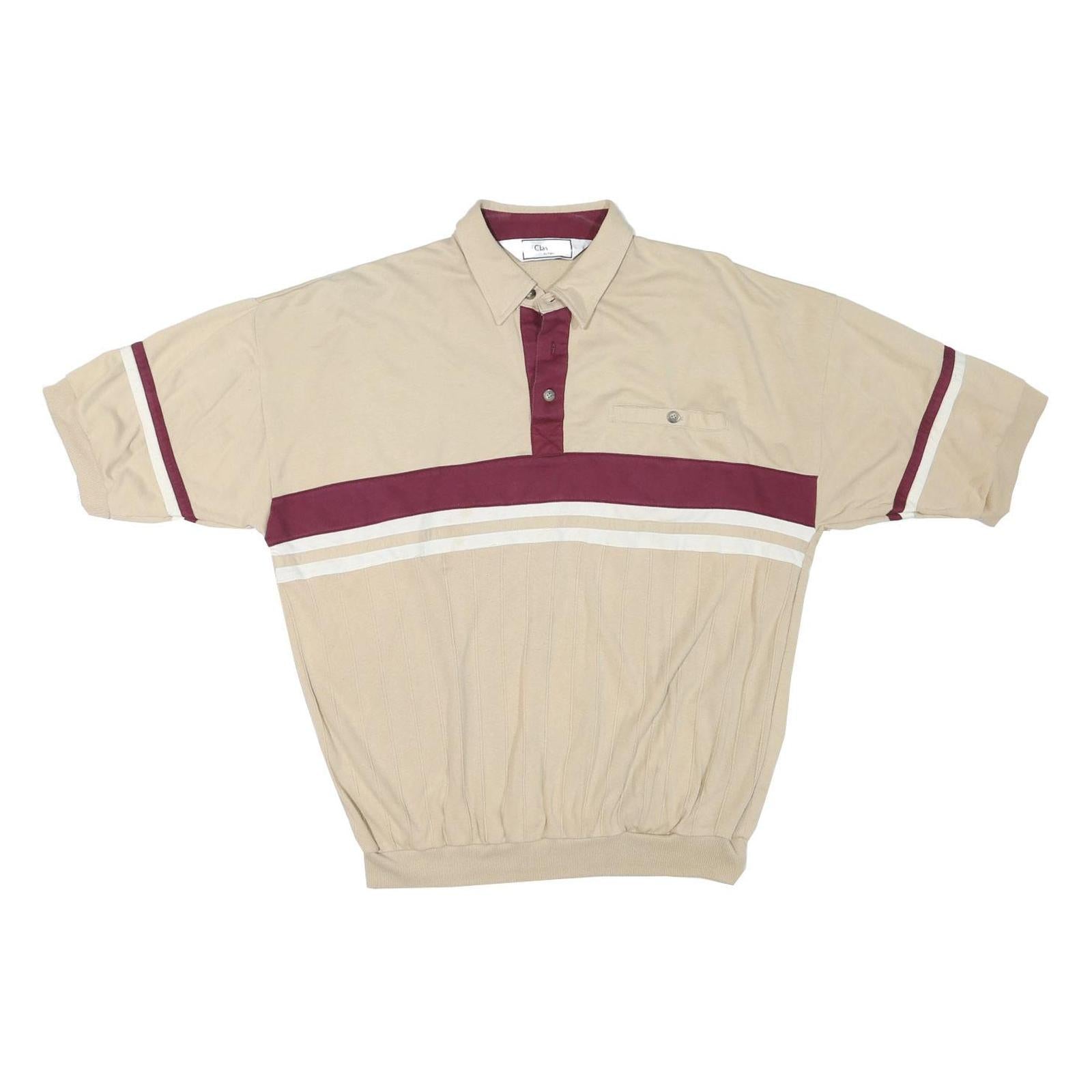 CLASSICS Mens Beige & Maroon Striped Short Sleeve Polo Shirt M Cotton Blend Refurbished - N/A refurbished available on Cerqular