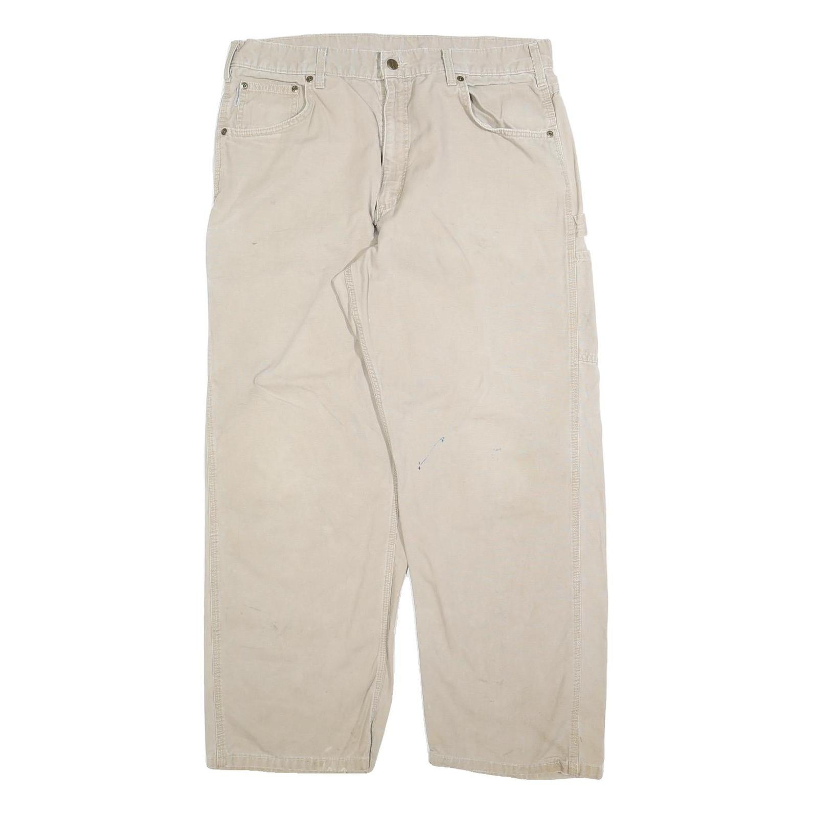 CARHARTT Mens Cotton Blend Relaxed Beige Workwear Trousers W36 L30 Utility Refurbished - N/A refurbished available on Cerqular