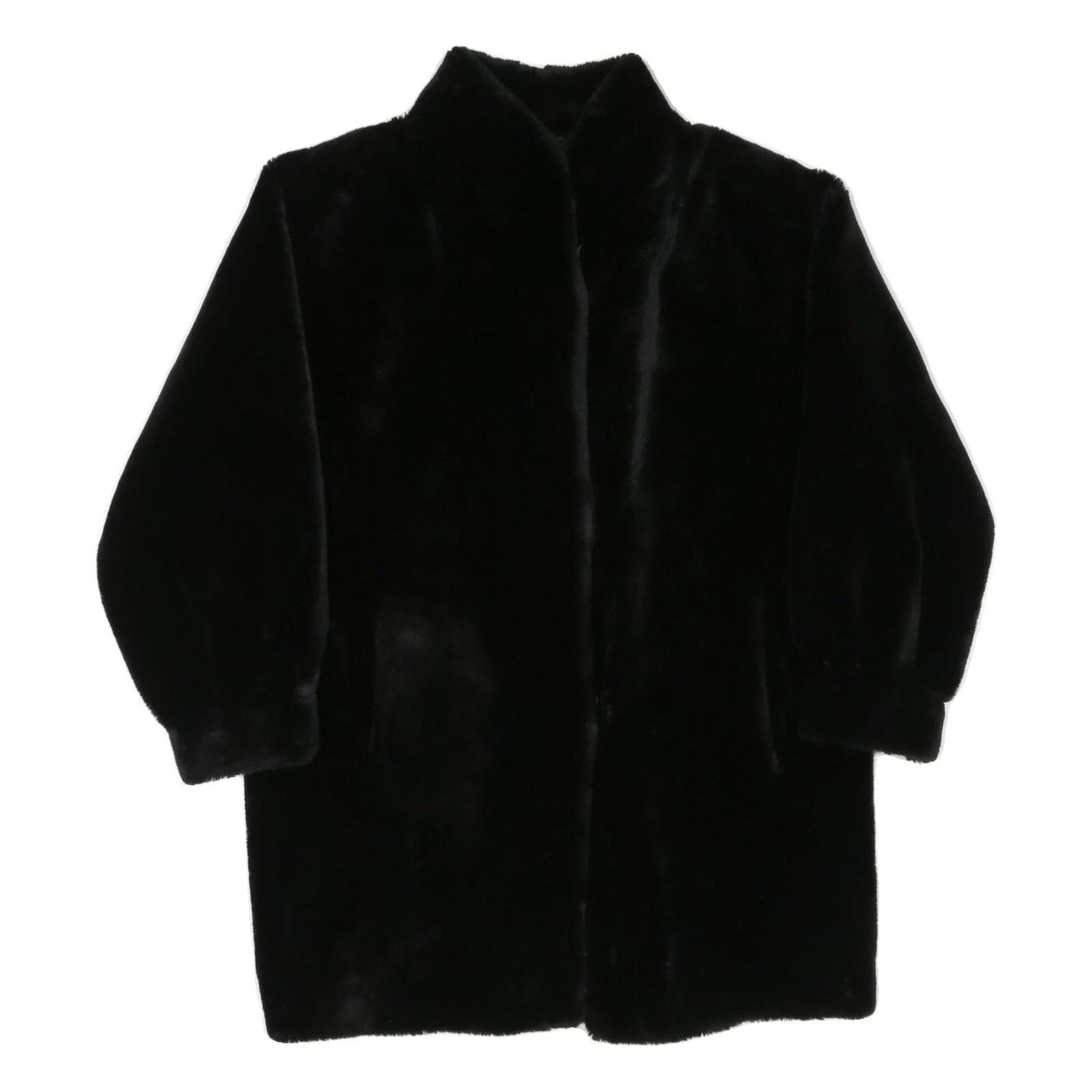 Womens Black Faux Fur Button Jacket M Polyester Blend Plush Winter Outerwear Refurbished - N/A refurbished available on Cerqular