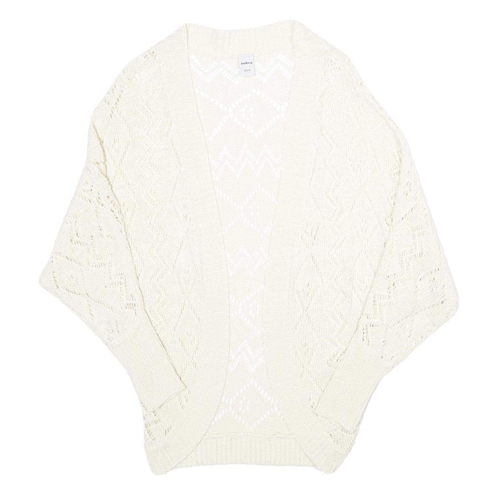 ZEBRA Womens Cream Plain Open Front Jumper Basic Knit S Lightweight Acrylic Refurbished - N/A refurbished available on Cerqular