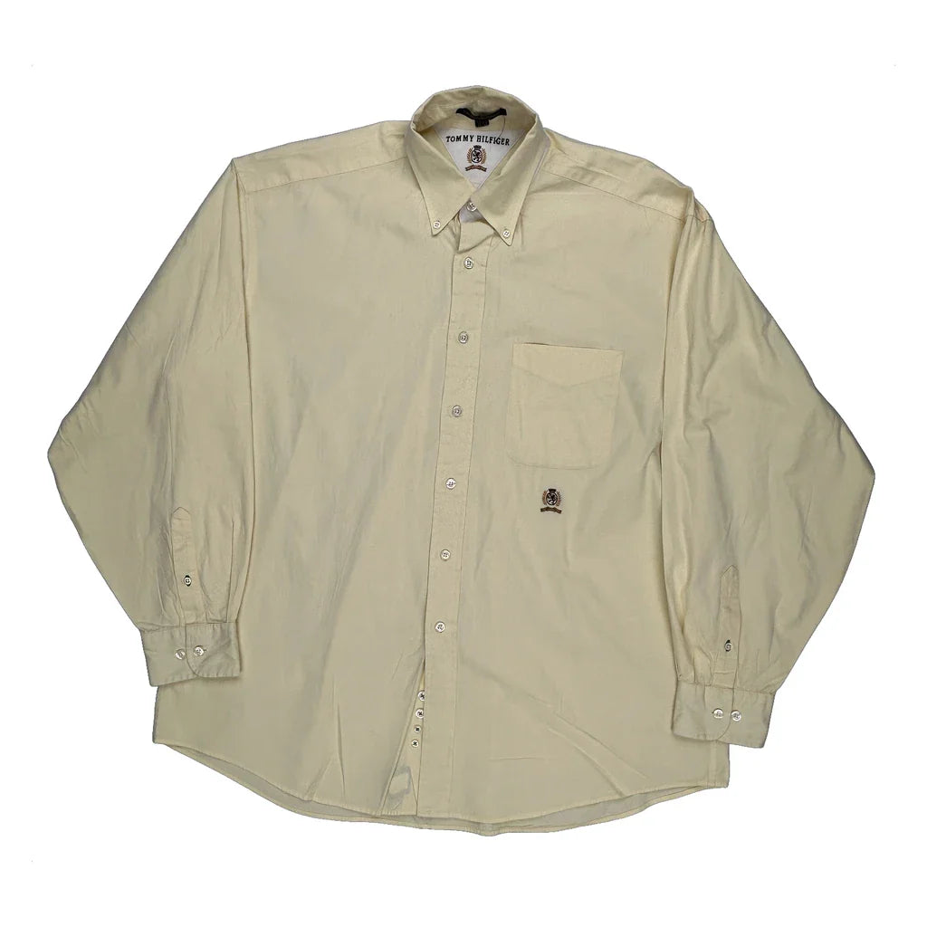 Tommy Hilfiger Shirt - Large Yellow Cotton Refurbished - Thrifted (note: this is a term often used to describe second- refurbished available on Cerqular