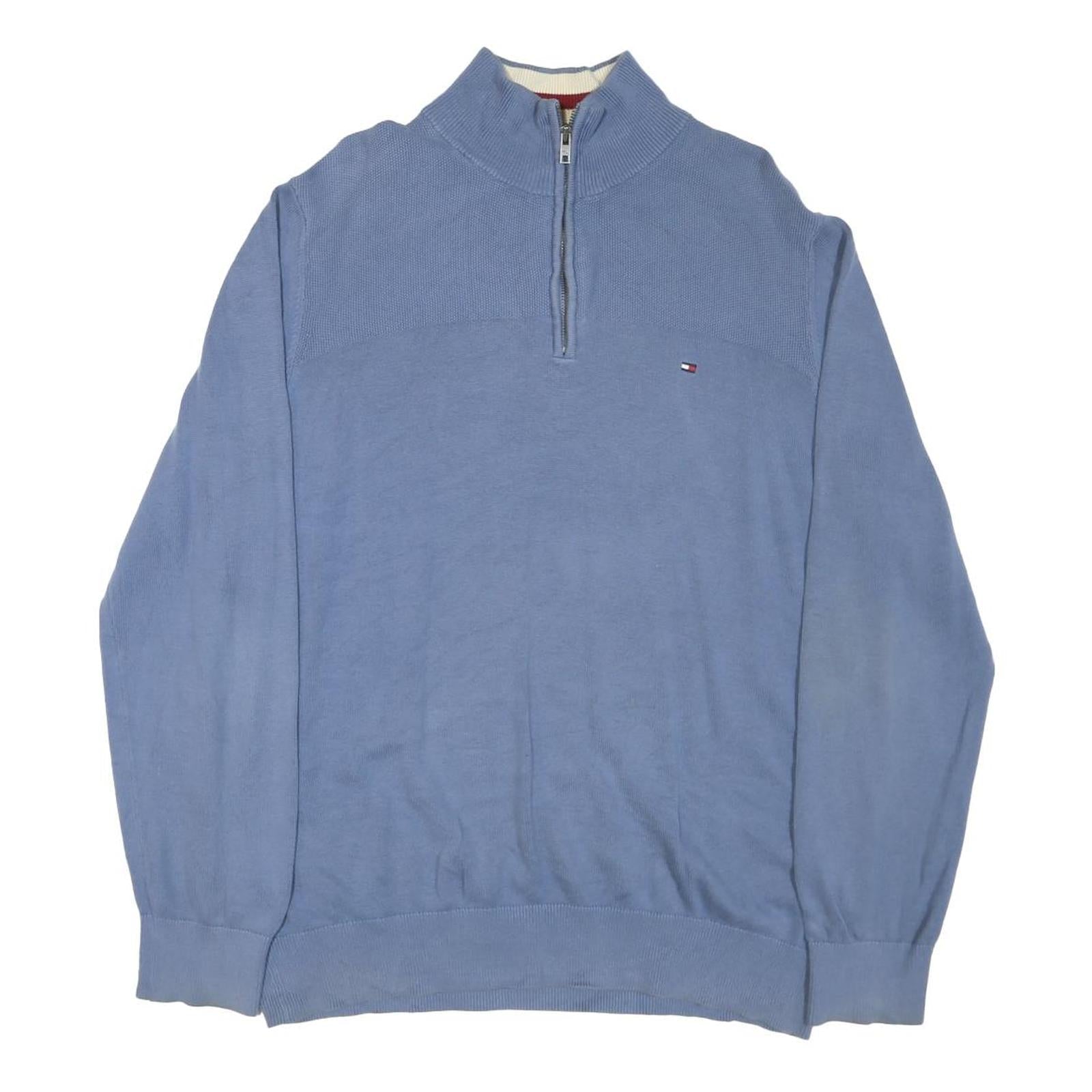 TOMMY HILFIGER Mens Blue Cotton Blend Pullover Jumper XL Quarter Zip Plain Crew Refurbished - N/A refurbished available on Cerqular