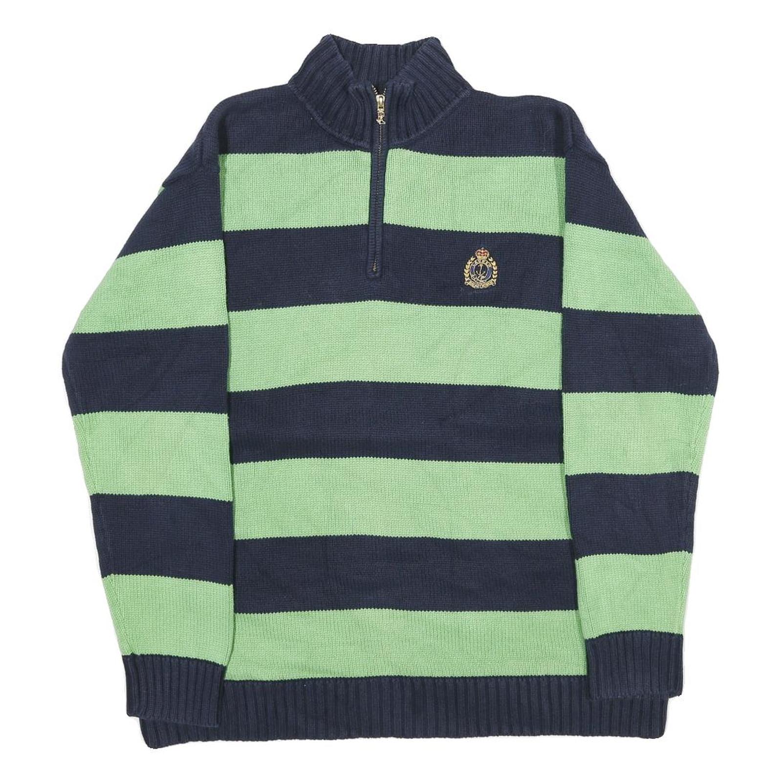 LAUREN RALPH LAUREN Mens Navy & Green Striped Pattern Cotton Pullover Jumper M Refurbished - N/A refurbished available on Cerqular