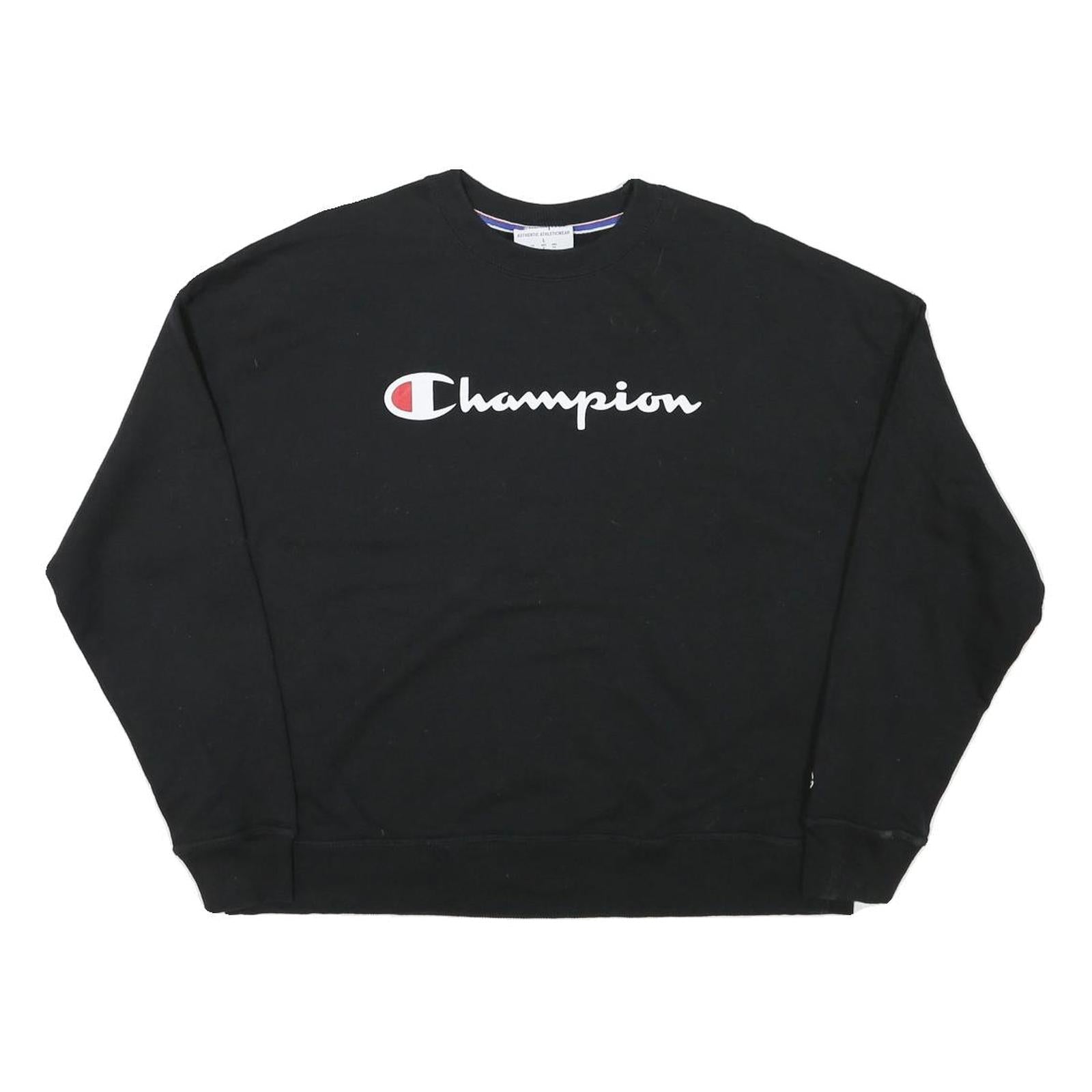 Buy CHAMPION Womens Black Cotton Blend Crew Neck L Sweatshirt Logo Printed Refurbished - $29.89 CHAMPION Womens Black Cotton Blend Crew Neck L Sweatshirt Logo Printed Refurbished - N/A refurbished available on Cerqular