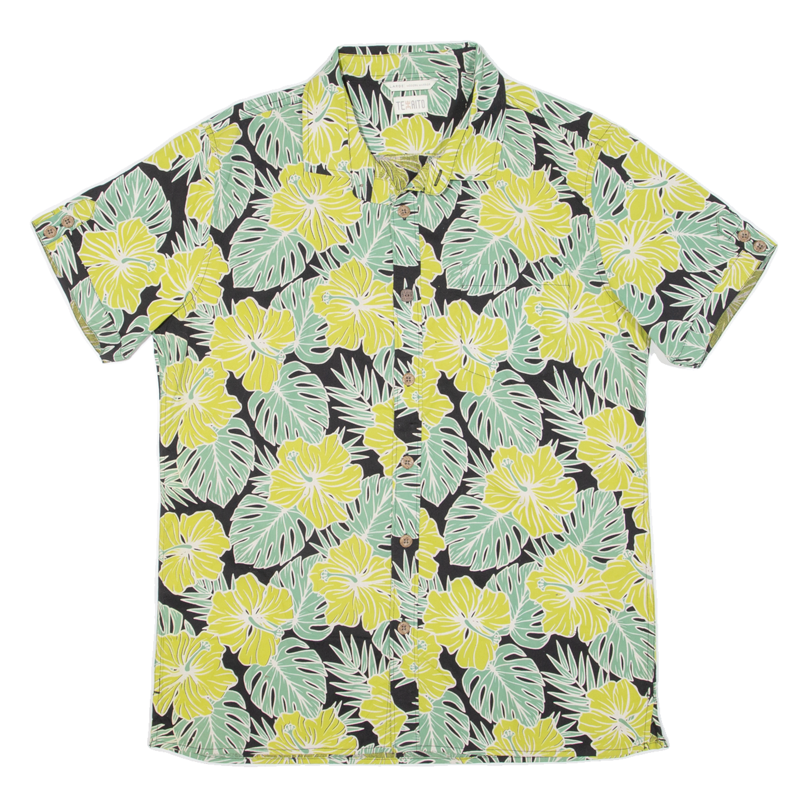 TEIAITO Mens Hawaiian Shirt Green Floral L Refurbished - N/A refurbished available on Cerqular