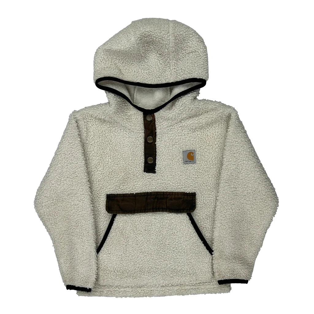 Age 6 Carhartt Hoodie - XS Cream Polyester Refurbished - Thrifted (note: this is a term often used to describe second- refurbished available on Cerqular