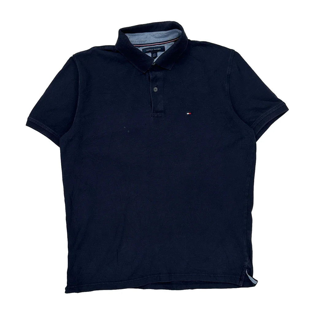 Tommy Hilfiger Slim Fit Polo Shirt - Large Navy Cotton Refurbished - Thrifted (note: this is a term often used to describe second- refurbished available on Cerqular