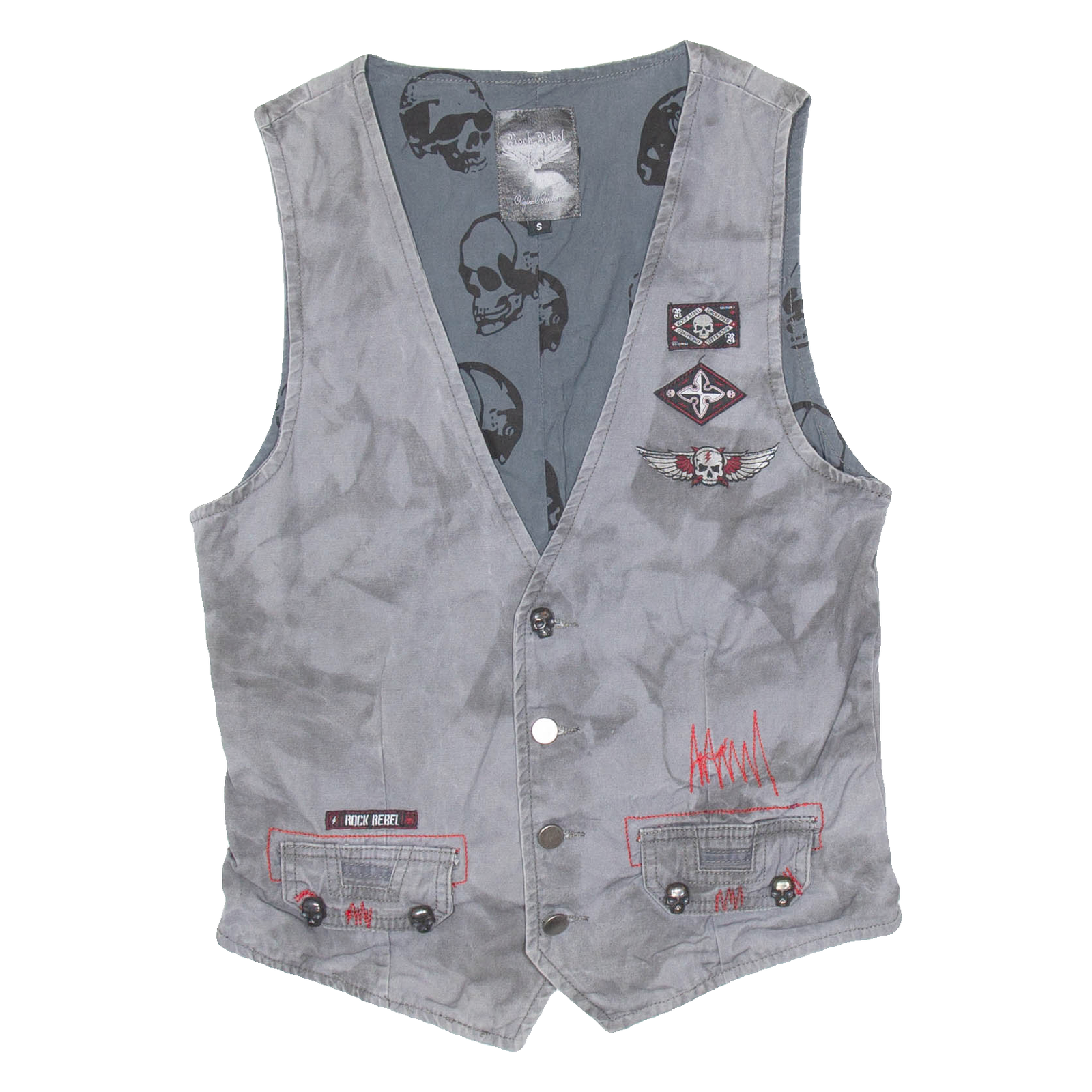 ROCK REBEL Mens Denim Waistcoat Grey S Refurbished - N/A refurbished available on Cerqular