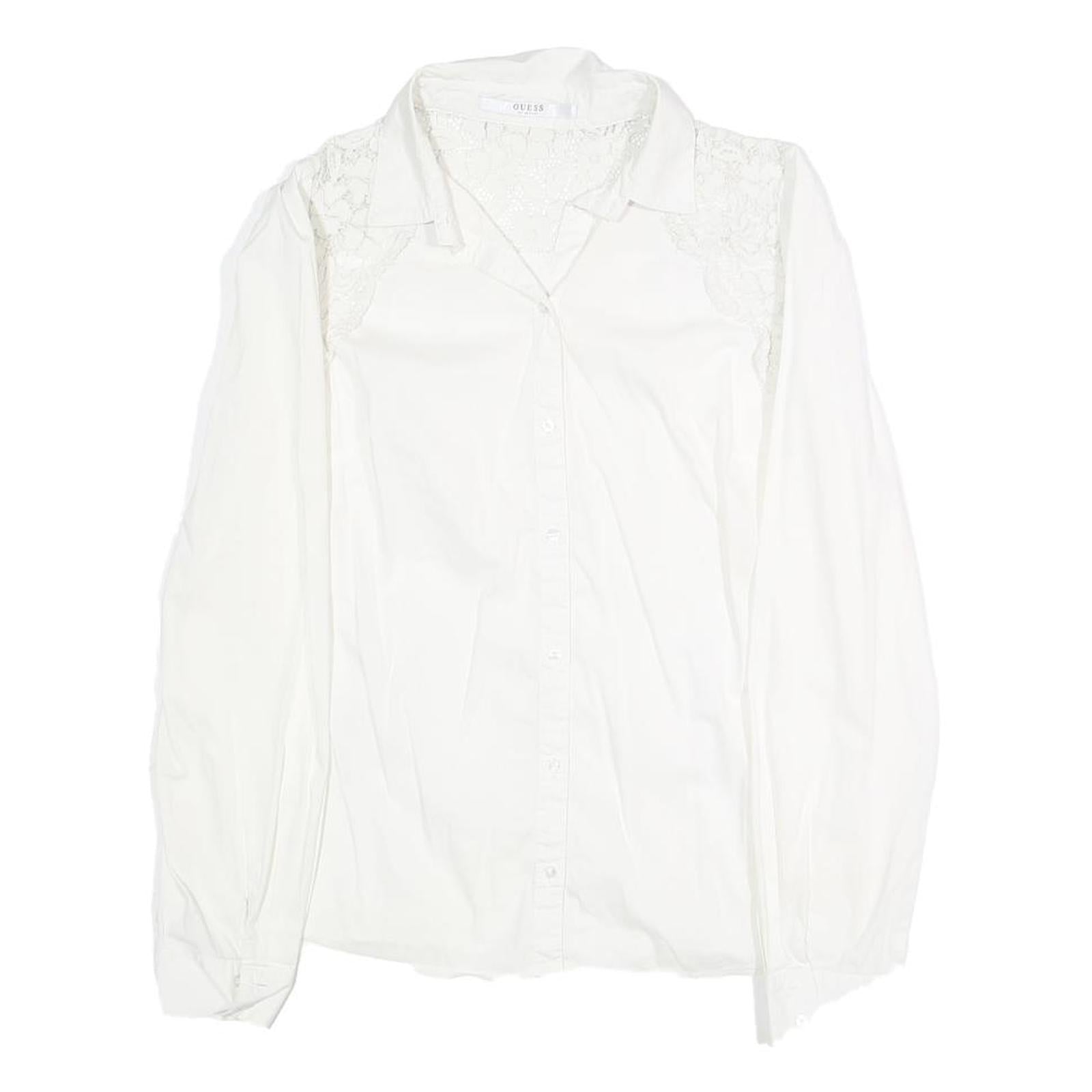 GUESS Womens White Lace Panel Shirt Long Sleeve Collared M Elegant Refurbished - N/A refurbished available on Cerqular