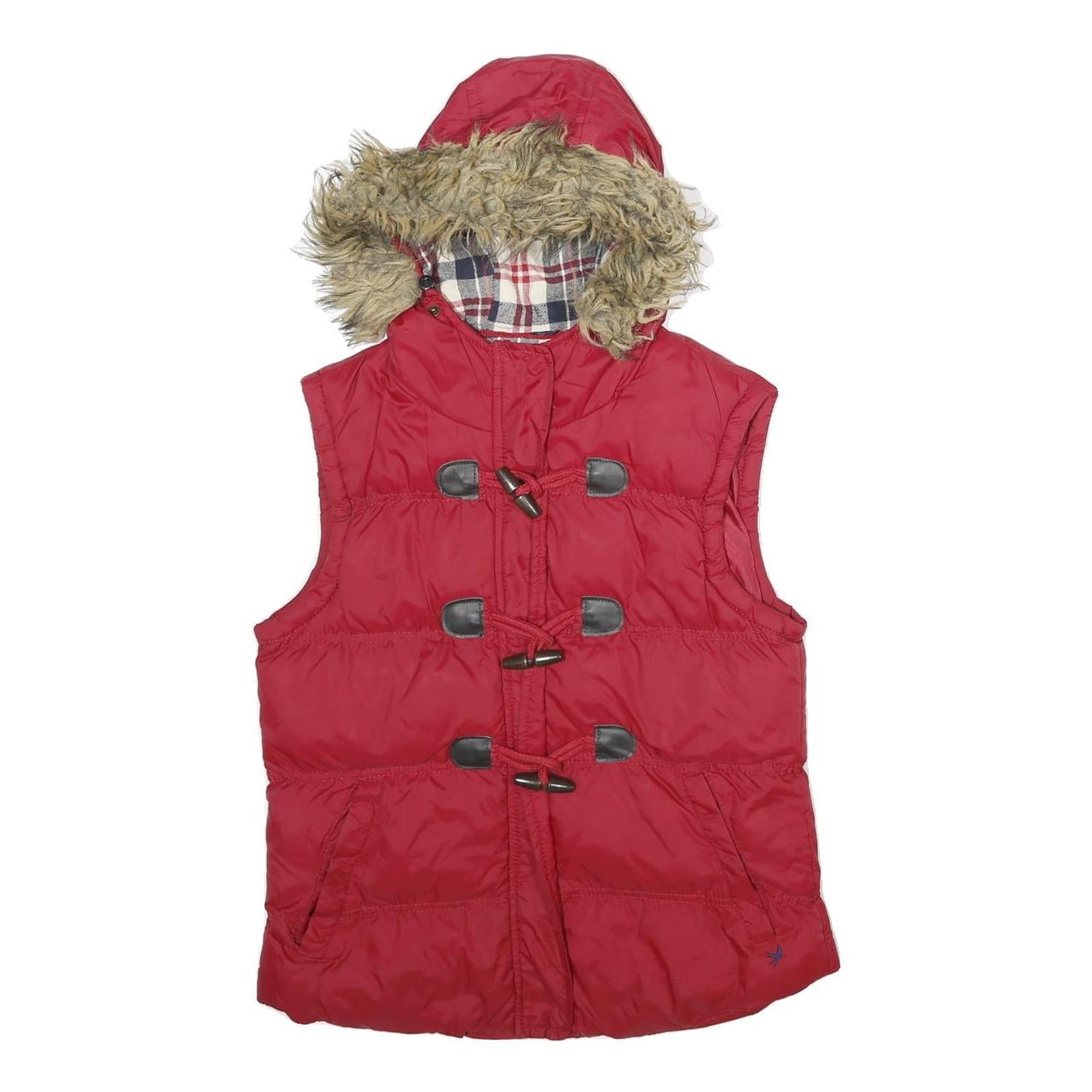 DENIM CO Womens Red Nylon Puffer Gilet Hooded UK 12 Zip Plaid Check Lining Refurbished - N/A refurbished available on Cerqular
