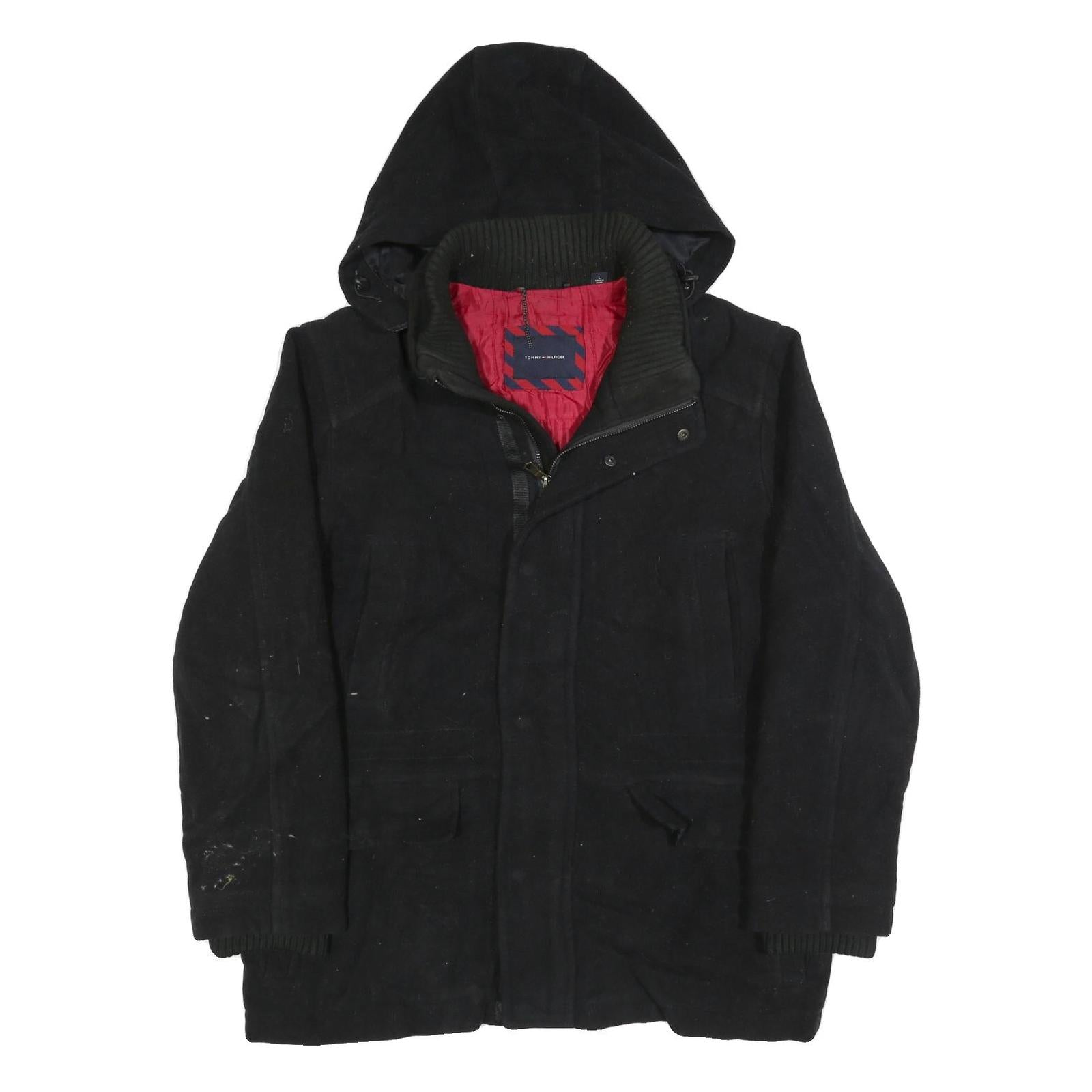 TOMMY HILFIGER Mens Black Hooded Wool Blend Zip Jacket L Outerwear Classic Refurbished - N/A refurbished available on Cerqular