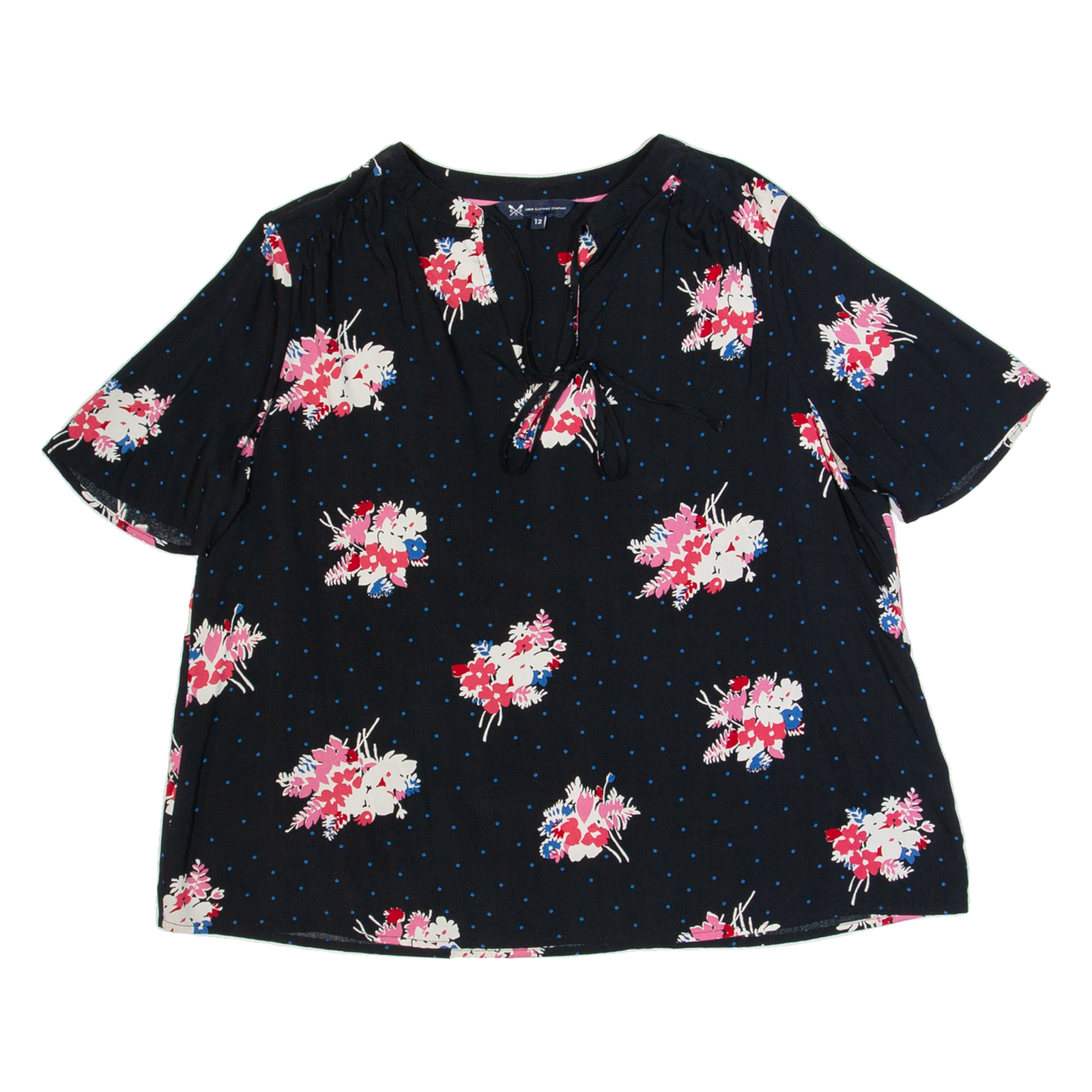 CREW CLOTHING Womens Printed Top Black V-Neck Viscose Floral UK 12 Refurbished - N/A refurbished available on Cerqular