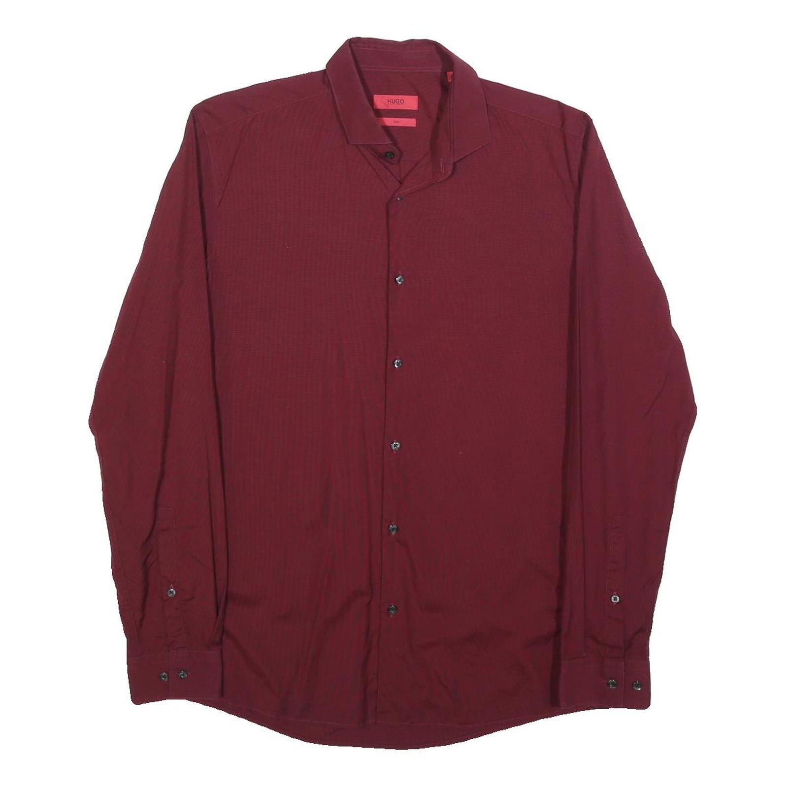 HUGO BOSS Mens Red Plain Shirt M Elegant Cotton Blend Button Down Refurbished - N/A refurbished available on Cerqular