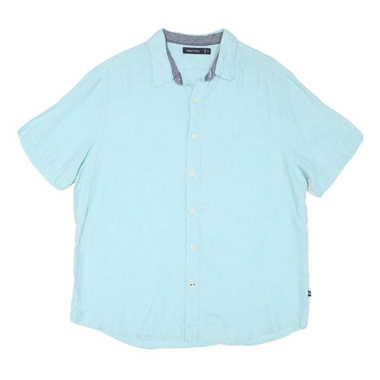 NAUTICA Mens Blue Plain Shirt XL Cotton Blend Casual Short Sleeve Comfortable Refurbished - N/A refurbished available on Cerqular