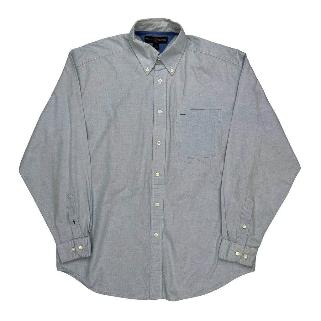 Tommy Hilfiger Shirt - Medium Blue Cotton Refurbished - Thrifted (note: this is a term often used to describe second- refurbished available on Cerqular