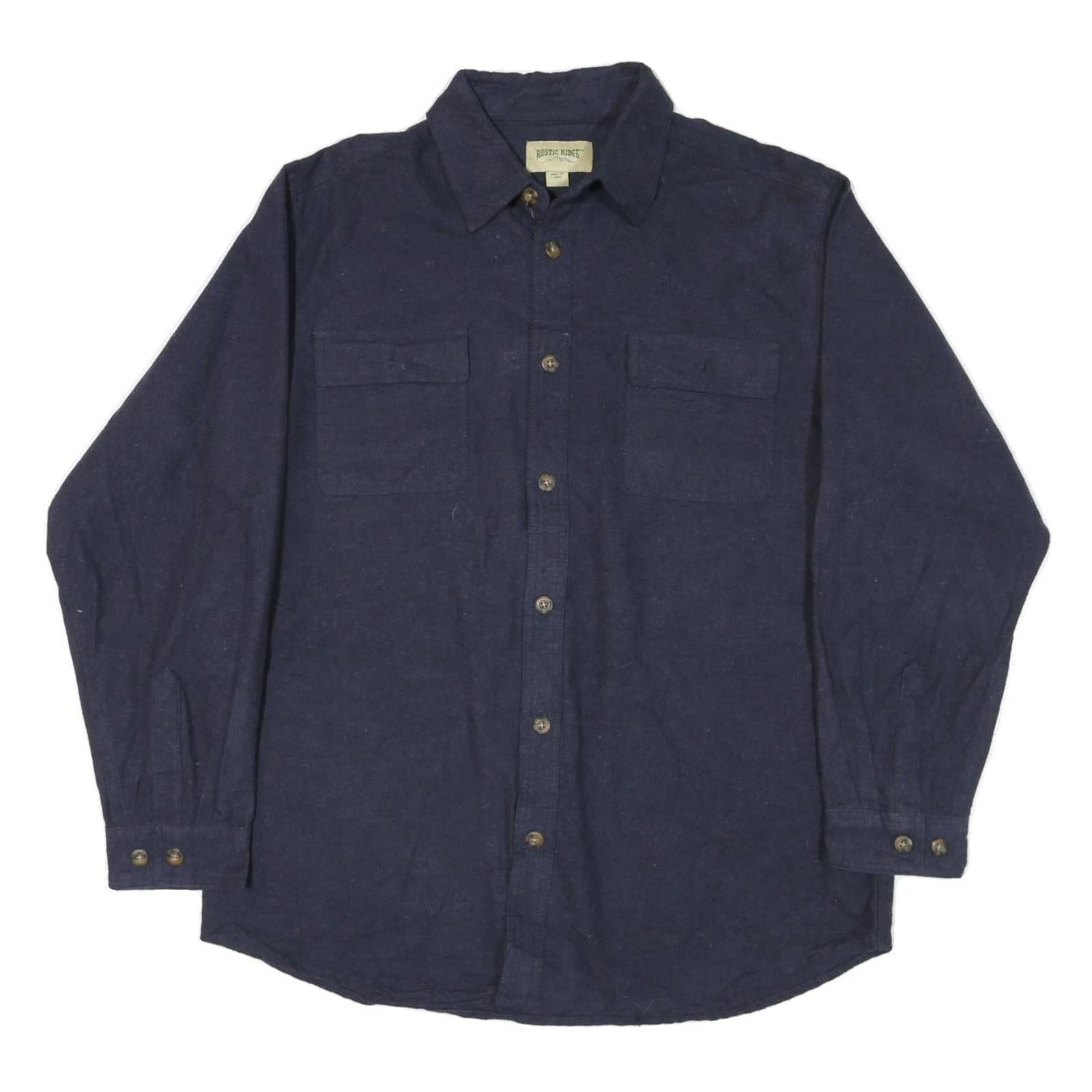 RUSTIC RIDGE Mens Navy Blue Plain Shirt XL Cotton Blend Casual Button Up Refurbished - N/A refurbished available on Cerqular