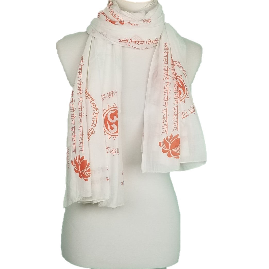OMSutra Gayatri Mantra Prayer Shawl | Color: White and Coral Refurbished - N/A refurbished available on Cerqular