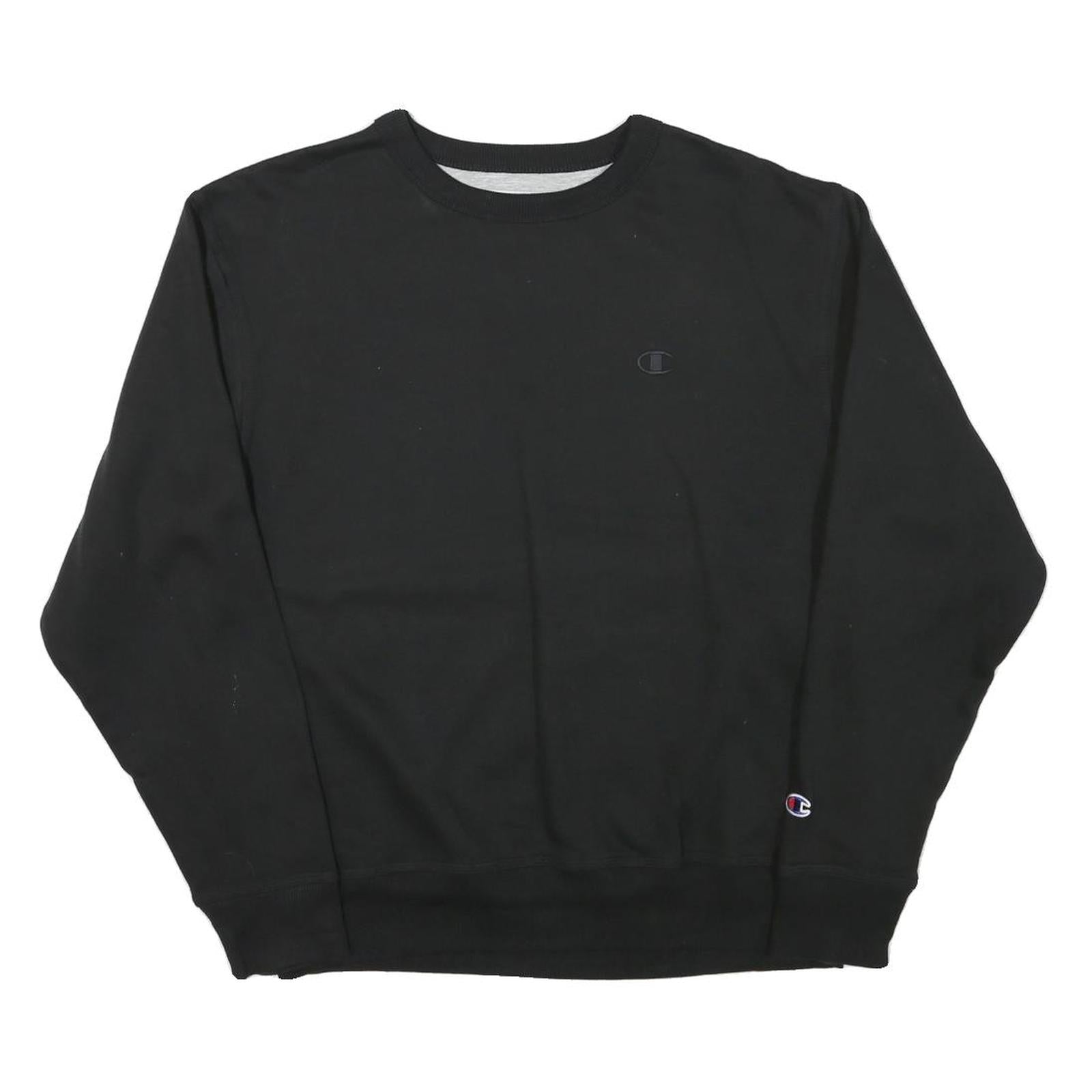 CHAMPION Mens Black Crew Neck M Cotton Blend Sweatshirt Classic Logo Refurbished - N/A refurbished available on Cerqular