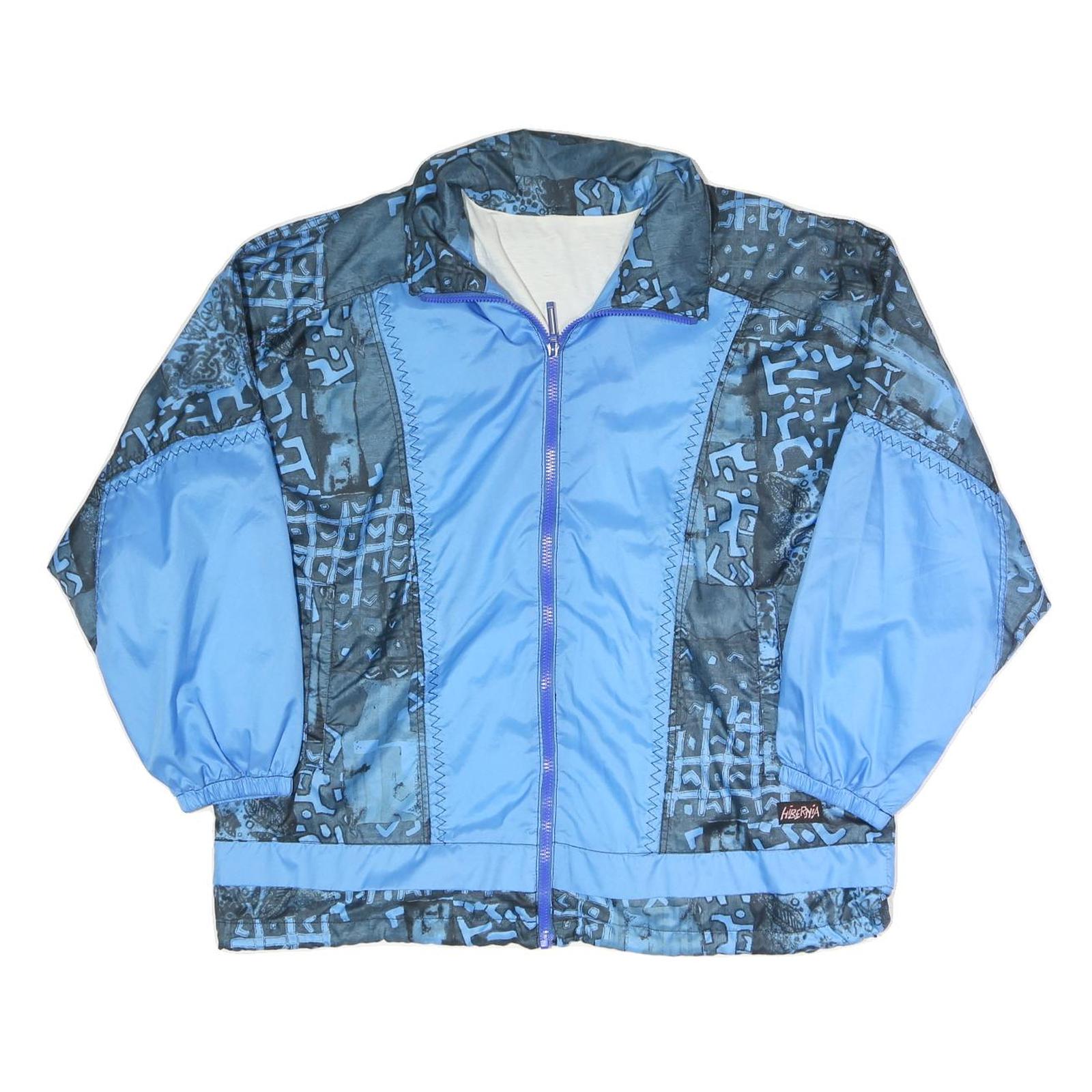 Mens Blue Black Crazy Pattern Lightweight Zip Up Polyester Blend Jacket L Refurbished - N/A refurbished available on Cerqular