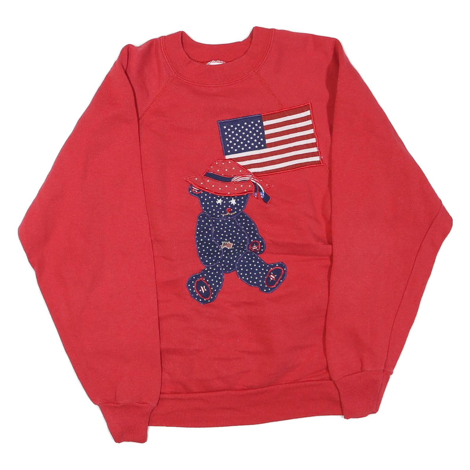 TULTEX Womens Red Cotton Blend Crew Neck L Sweatshirt Teddy Bear Flag Graphic Refurbished - N/A refurbished available on Cerqular