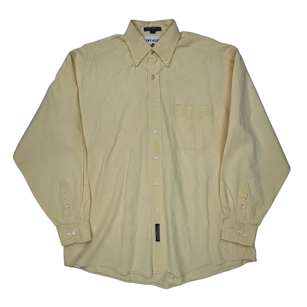 Tommy Hilfiger Shirt - Large Yellow Cotton Refurbished - Thrifted (note: this is a term often used to describe second- refurbished available on Cerqular