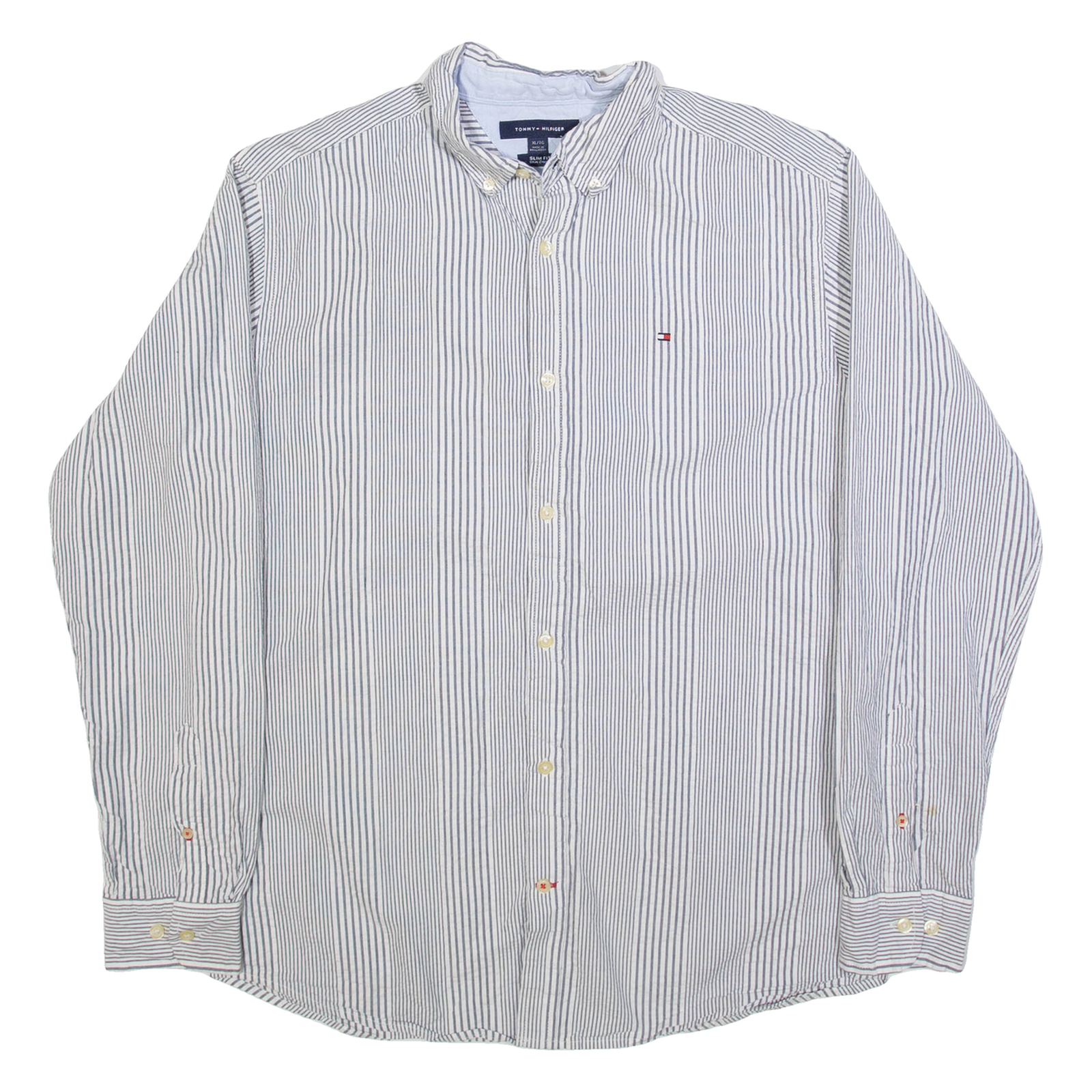 TOMMY HILFIGER Mens Shirt White Striped Long Sleeve XL Refurbished - N/A refurbished available on Cerqular
